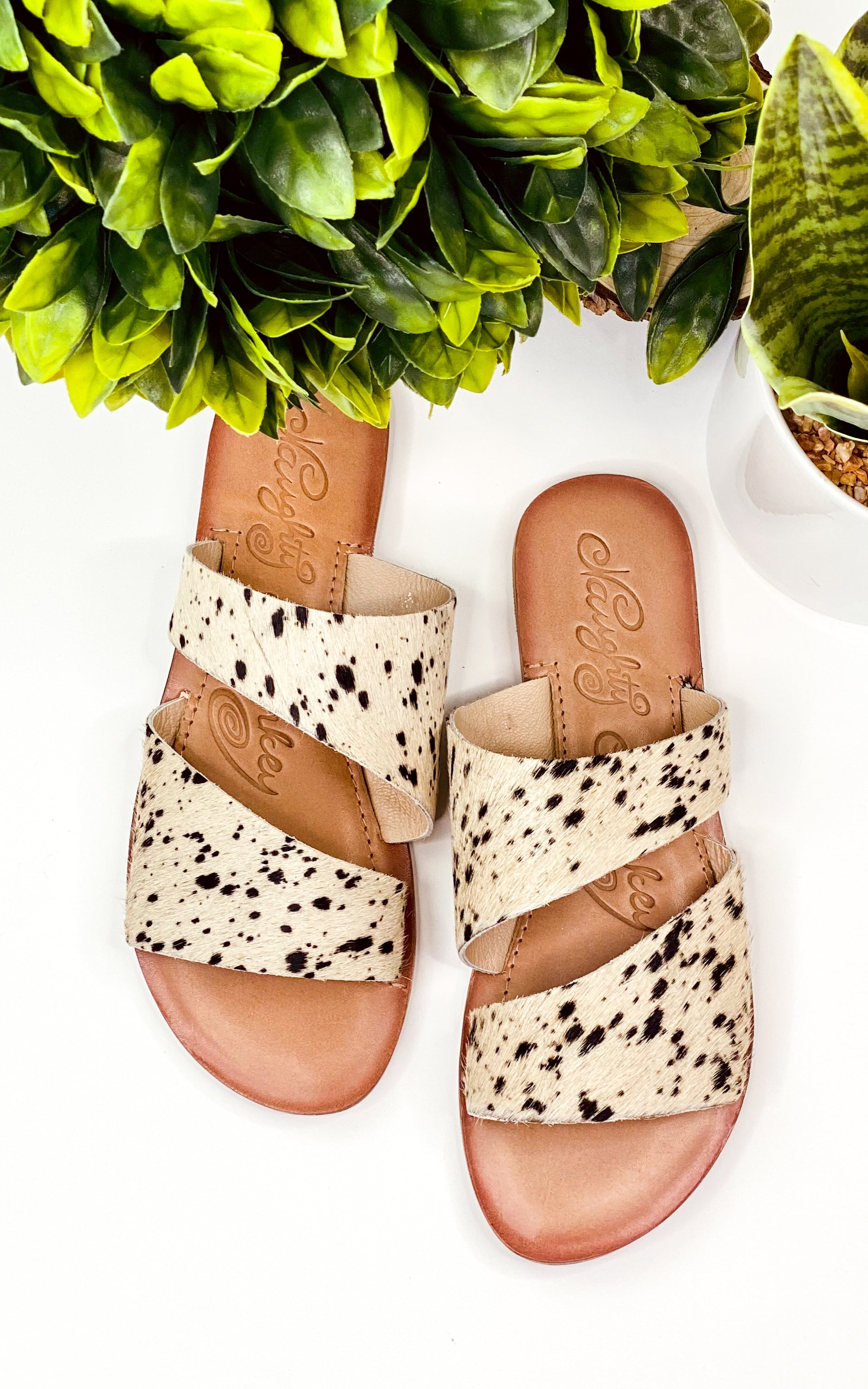 Spirited Sandals In Black And White Leather Slip On Naughty Monkey