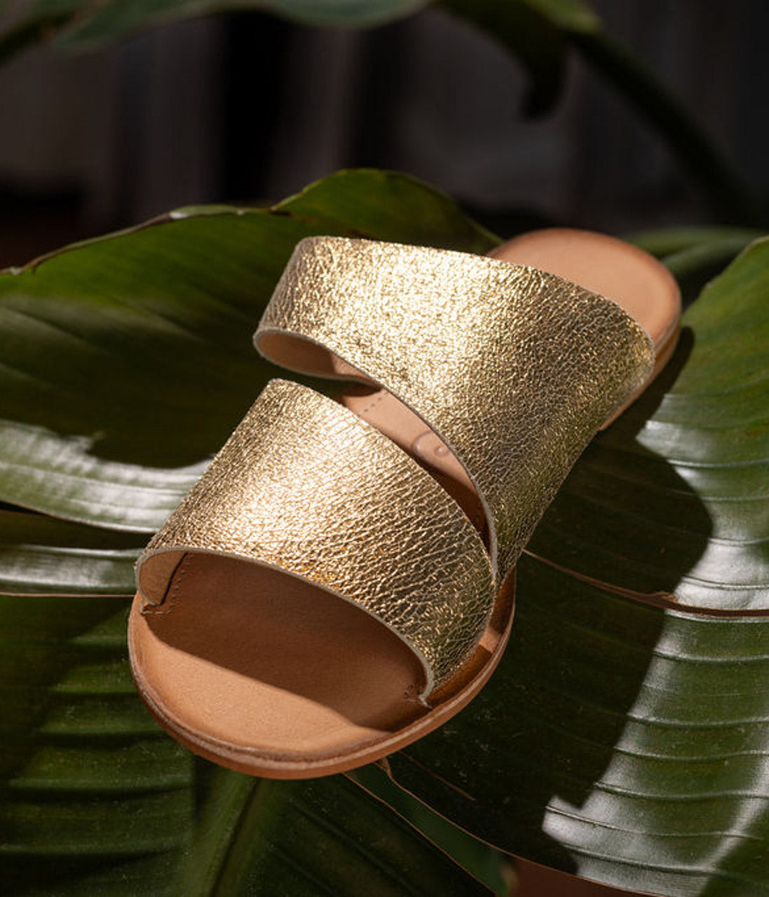 Spirited Genuine Leather Gold Sandals Cushioned Footbed Naughty Monkey