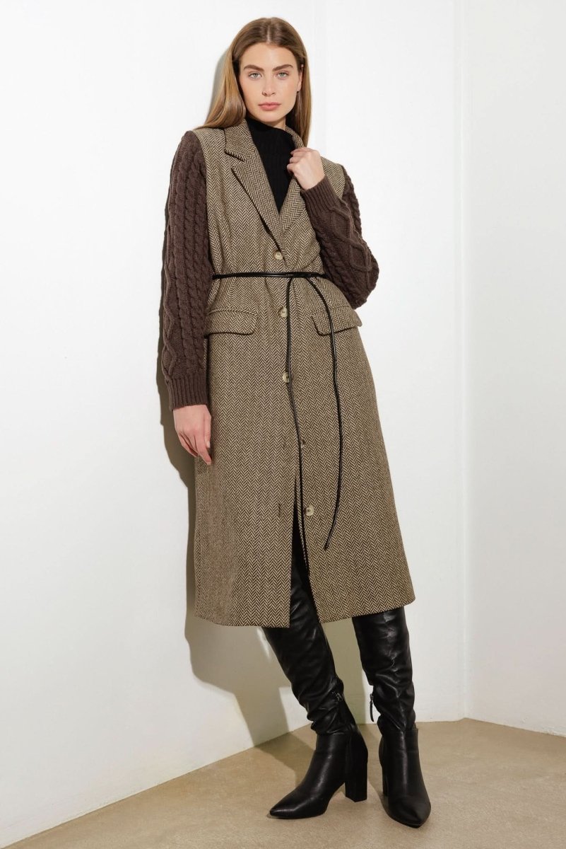SPLASH OF JOY TWEED SWEATER COMBINATION COAT - Love Salve