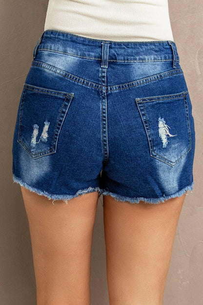 Spliced Lace Distressed Denim Shorts - Love Salve