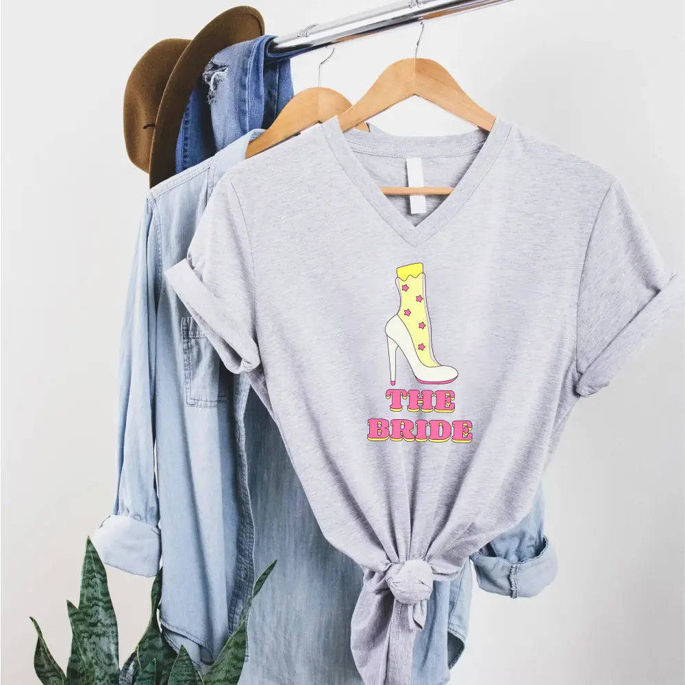 🍾 Team Bride & The Bride 💍 Bachelorette Party Matching V-Neck T-Shirts Adorb.co