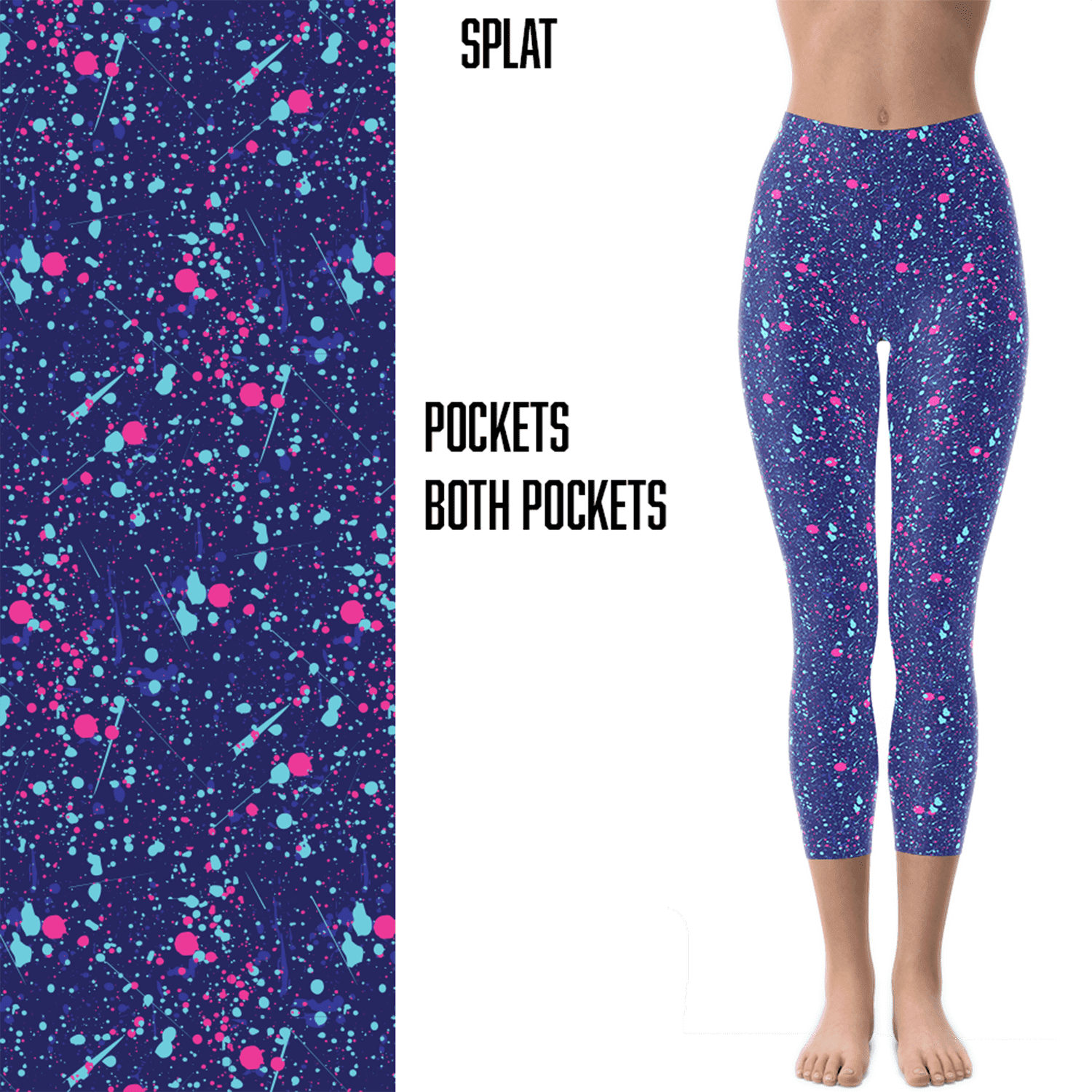 Purple Paint Splat Leggings Capri Length with Pockets MM