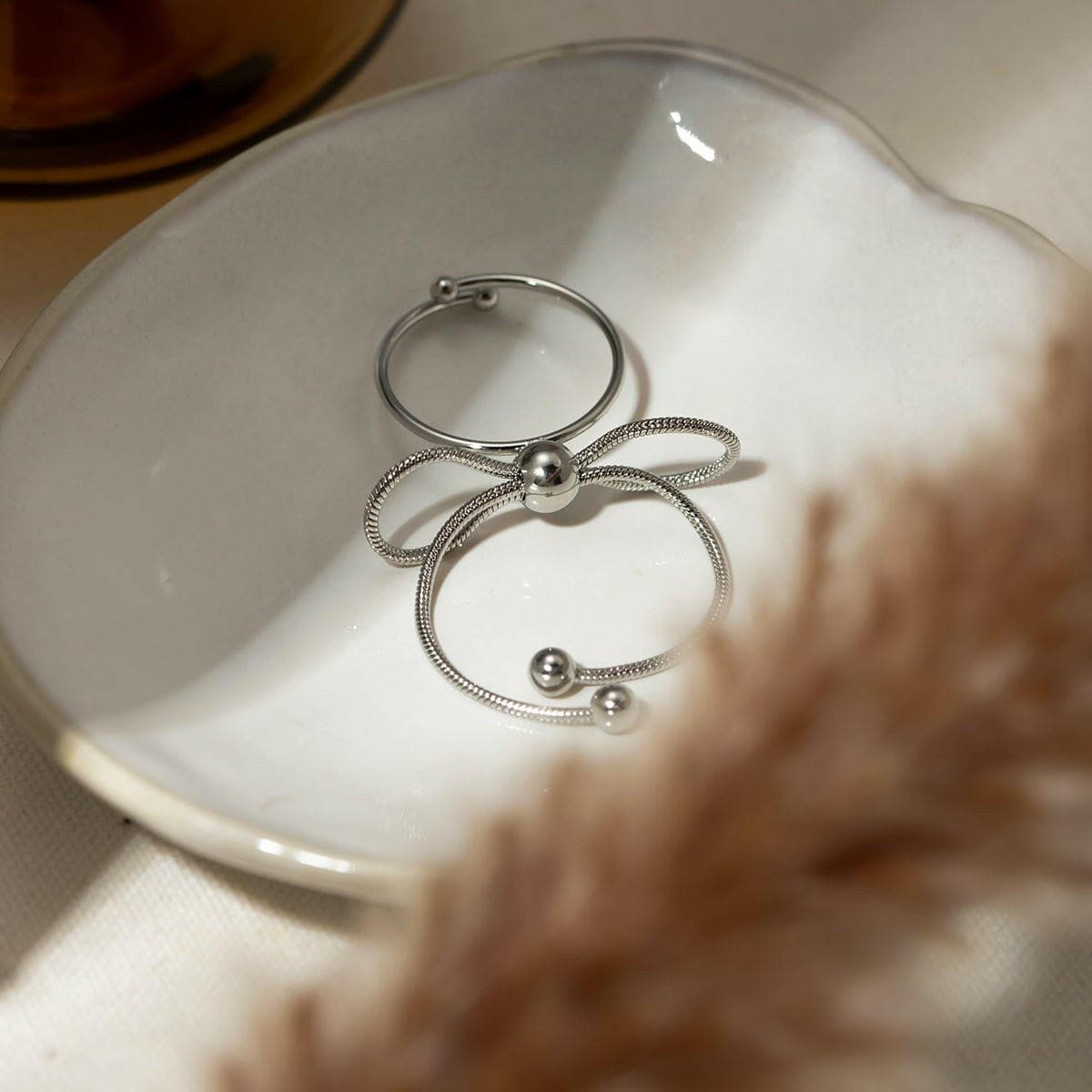 Stainless Steel Silver-Plated Bow Ring - Love Salve