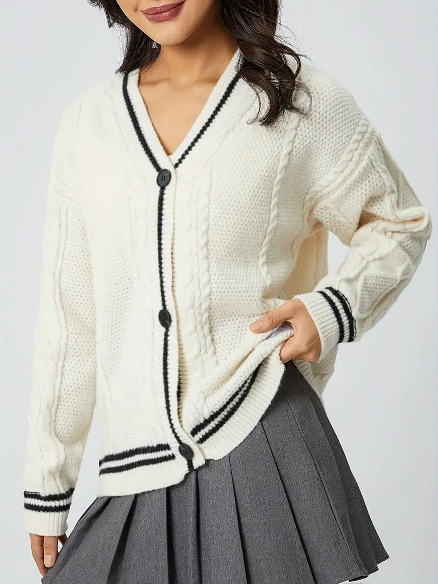 Star Embroidered V-Neck Long Sleeve Cardigan - Love Salve 