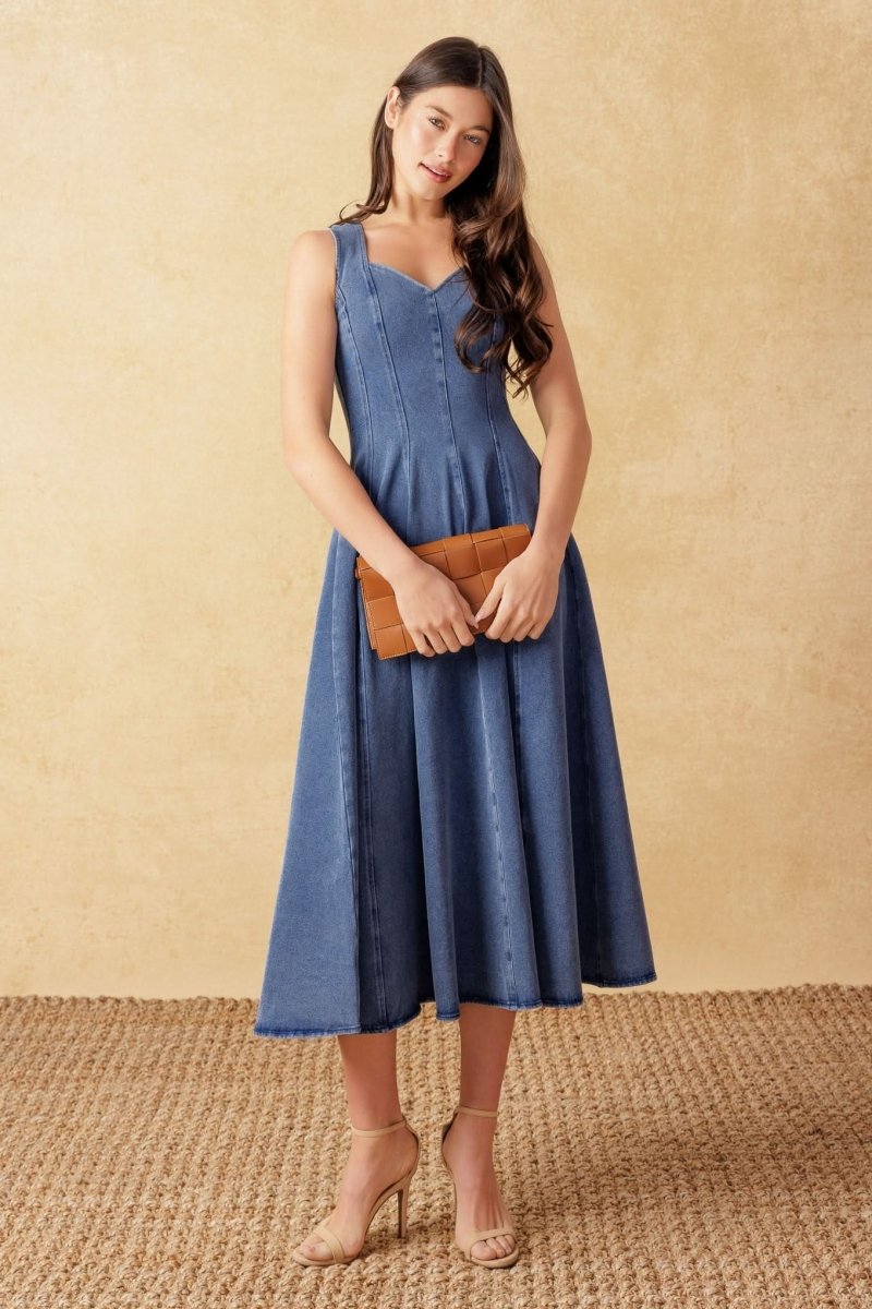STARS AHEAD DENIM MIDI DRESS - Love Salve