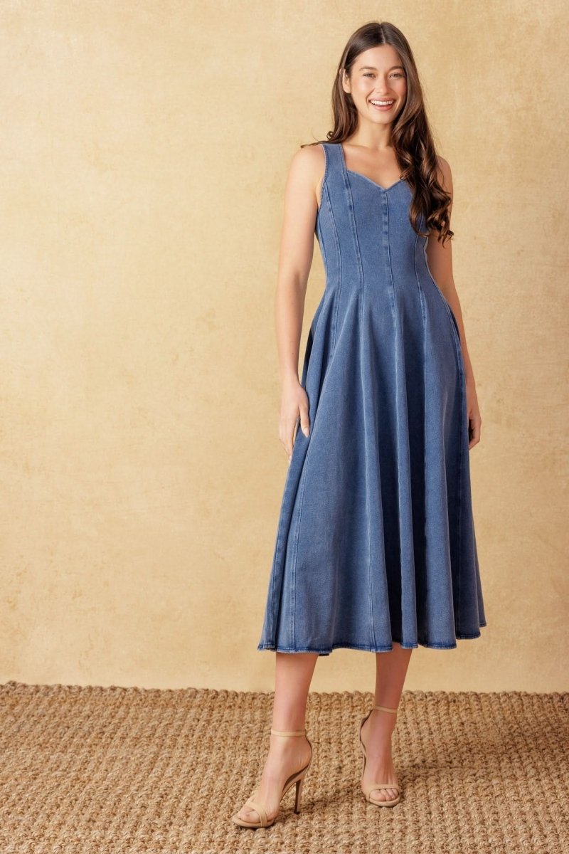 STARS AHEAD DENIM MIDI DRESS - Love Salve