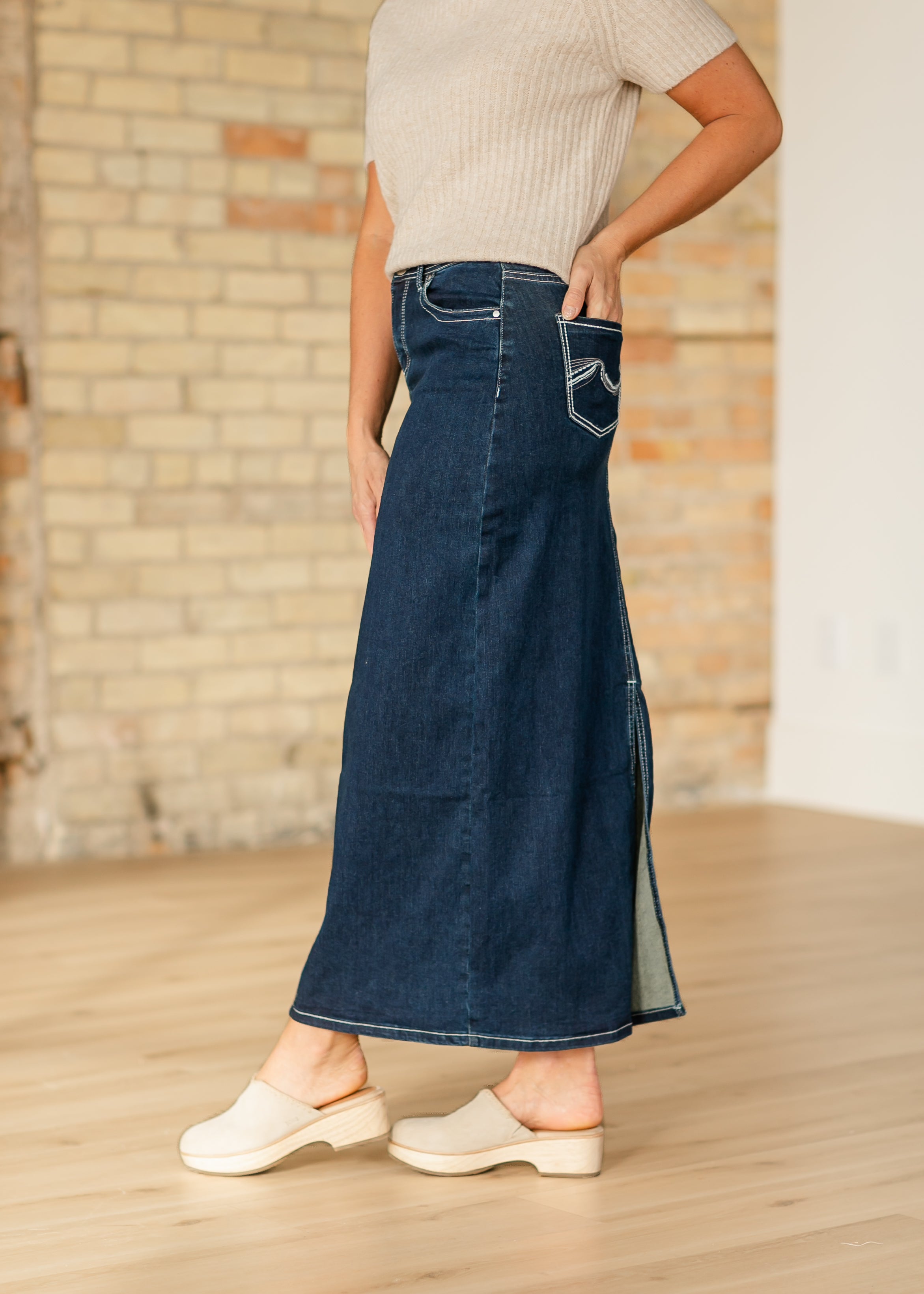 Stella Dark Wash Maxi Denim Skirt Inherit Co.