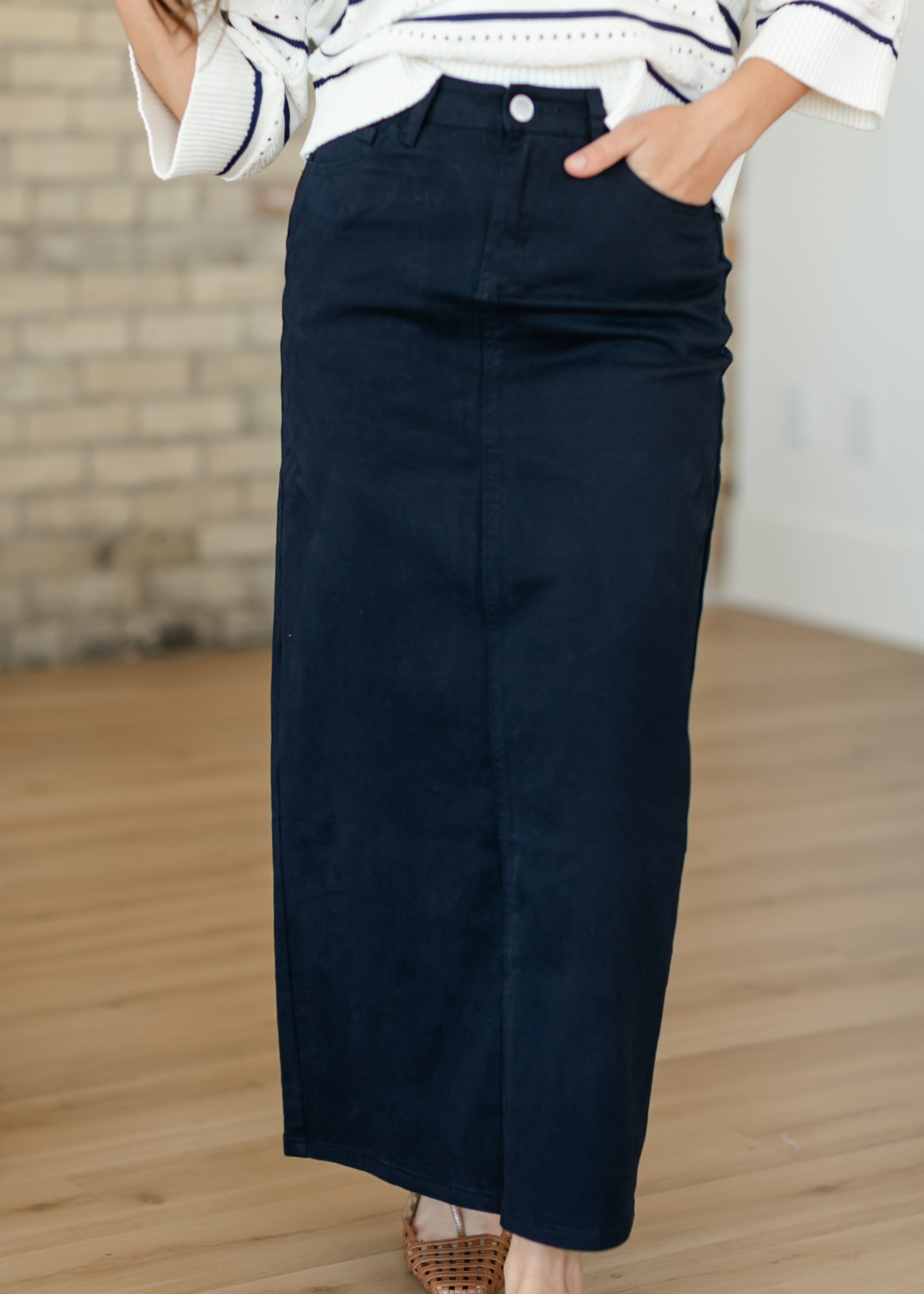 Stella Navy Maxi Denim Skirt Inherit Co.