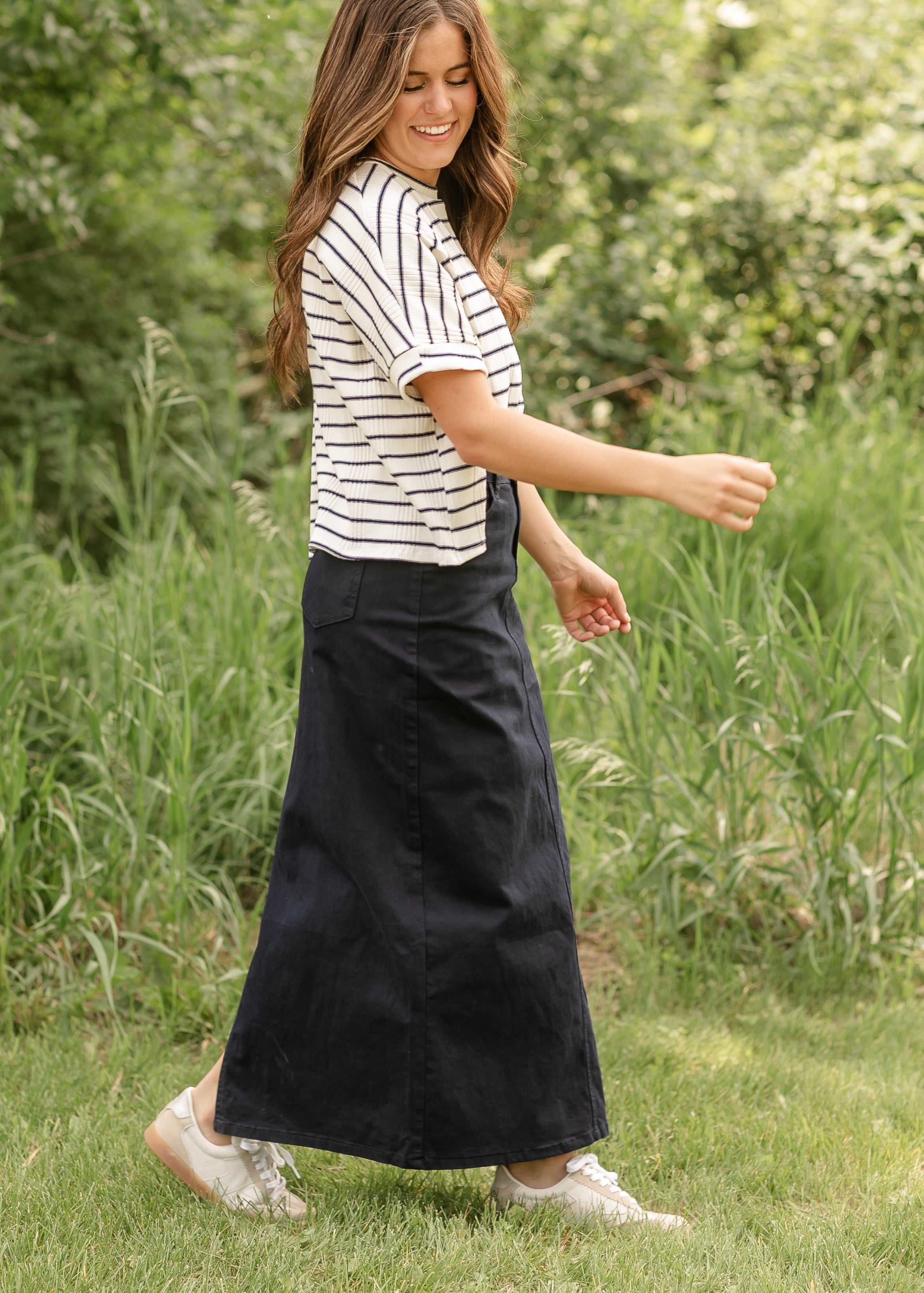 Stella Navy Maxi Denim Skirt Inherit Co.