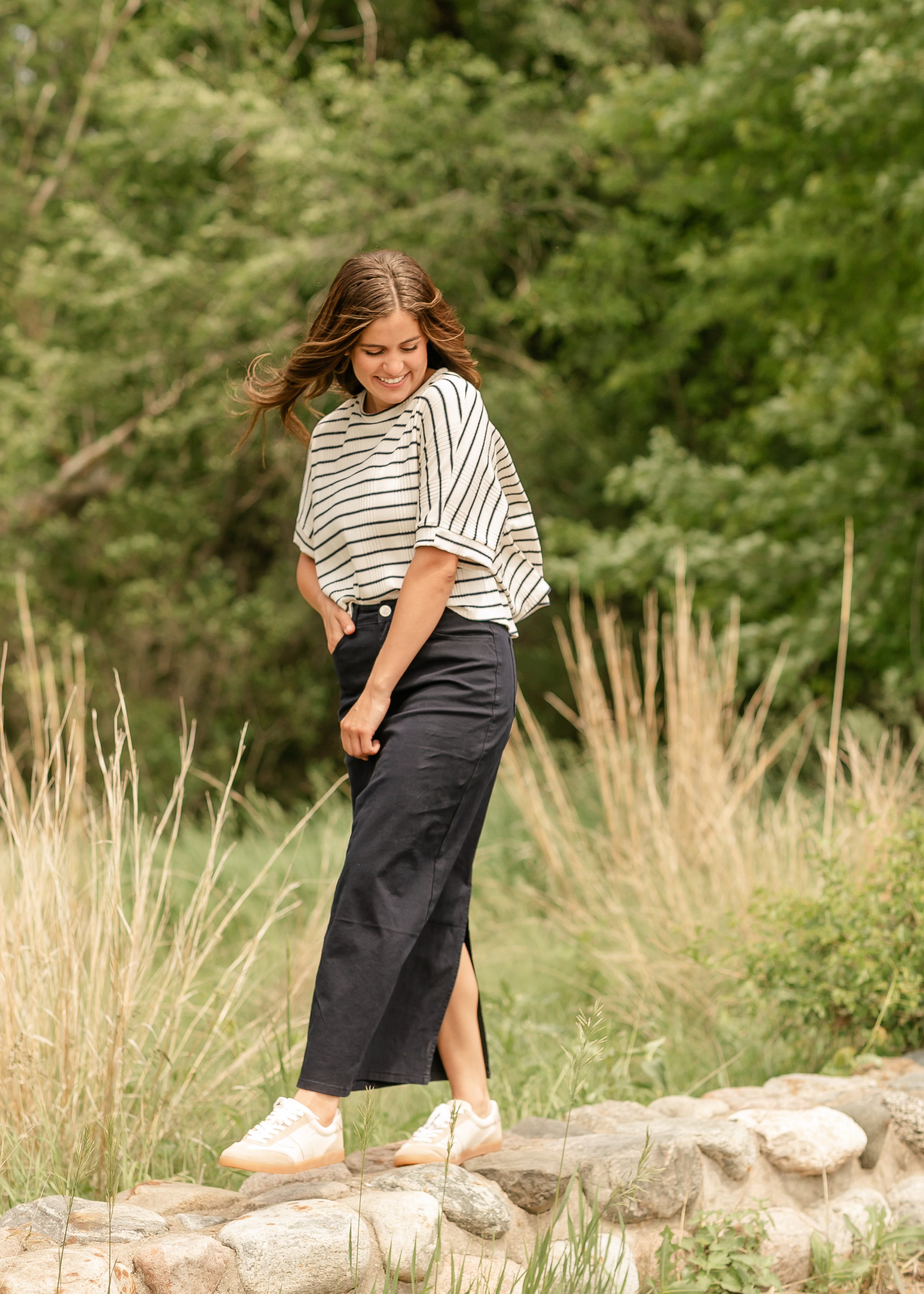 Stella Navy Maxi Denim Skirt Inherit Co.