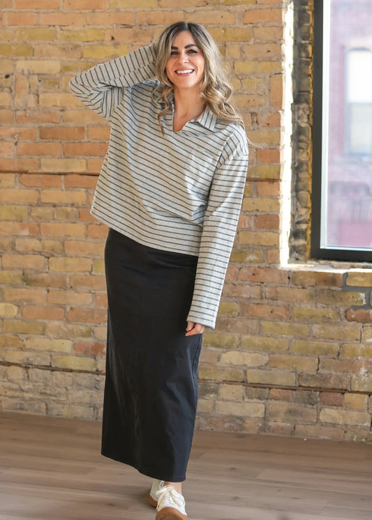 Stella Onyx Black Denim Maxi Skirt Inherit Co.