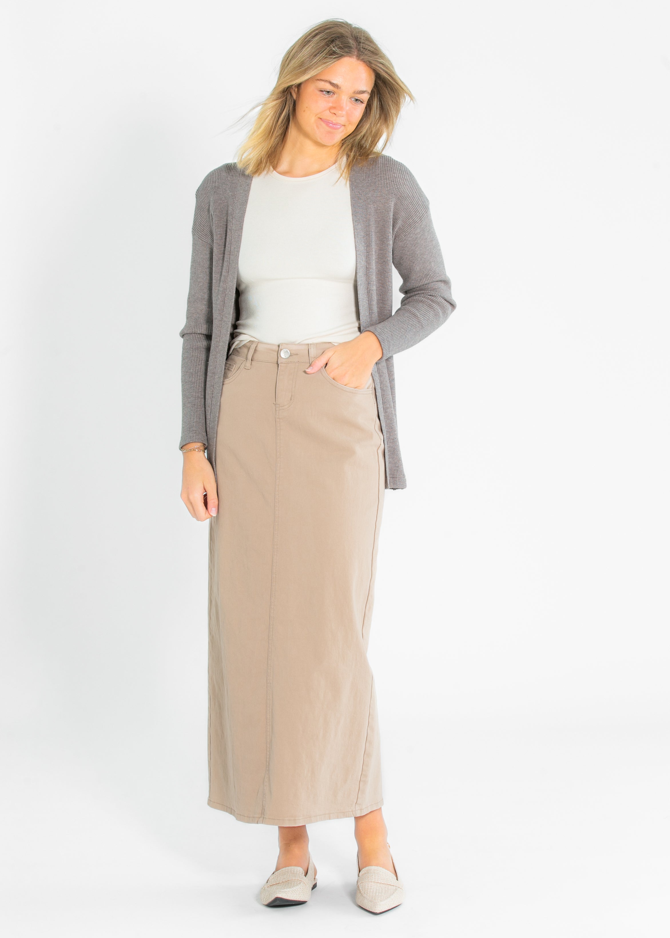 Stella Simply Taupe Denim Maxi Skirt Inherit Co.
