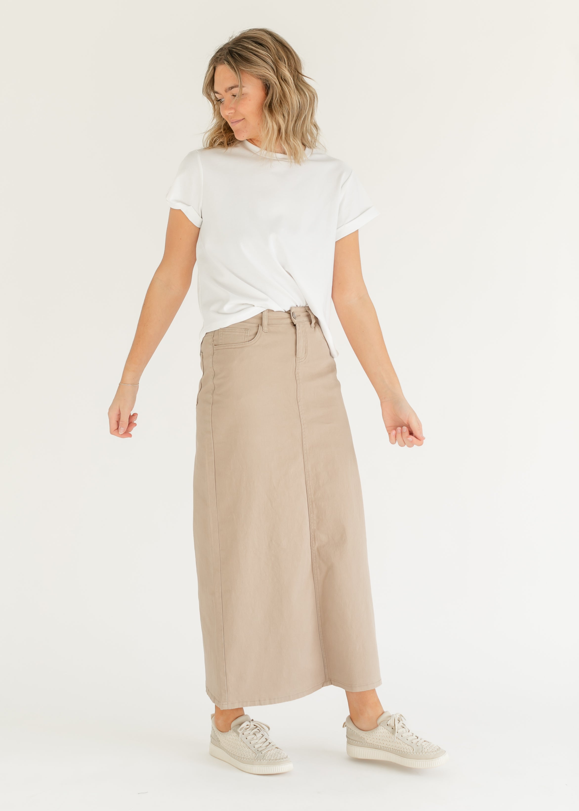 Stella Simply Taupe Denim Maxi Skirt Inherit Co.