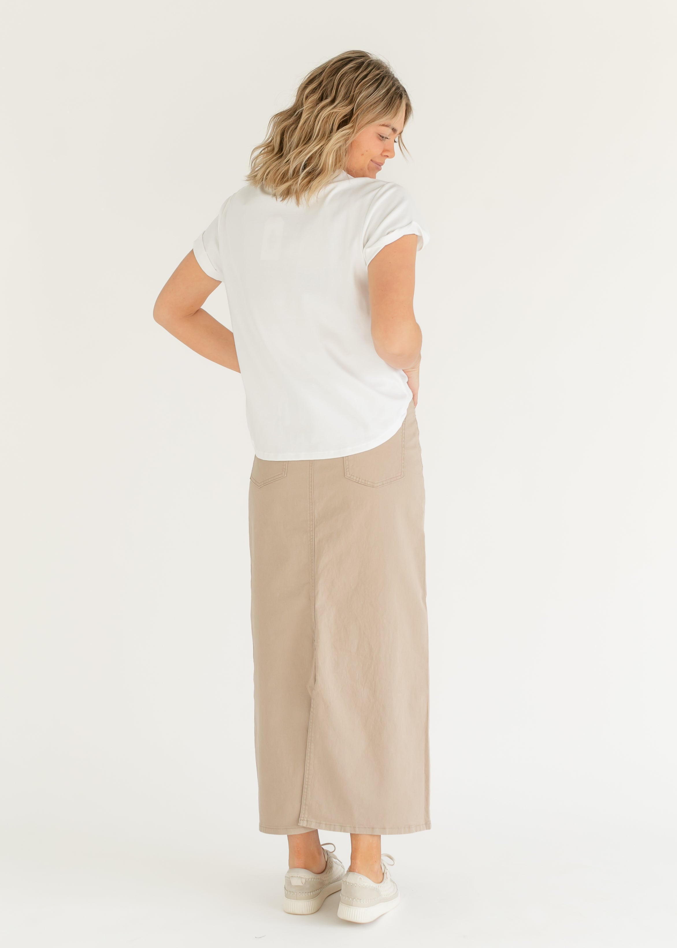 Stella Simply Taupe Denim Maxi Skirt Inherit Co.