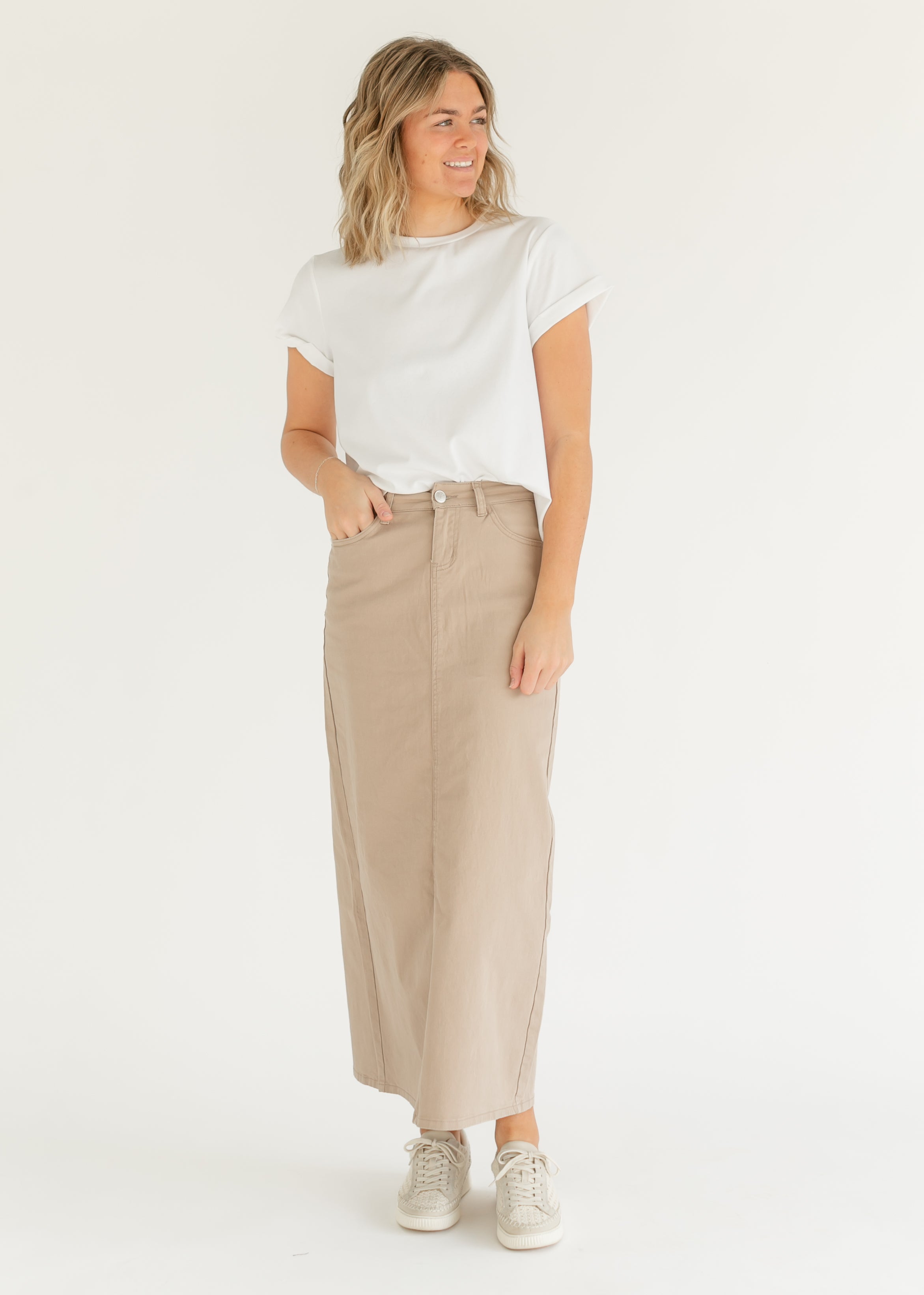 Stella Simply Taupe Denim Maxi Skirt Inherit Co.