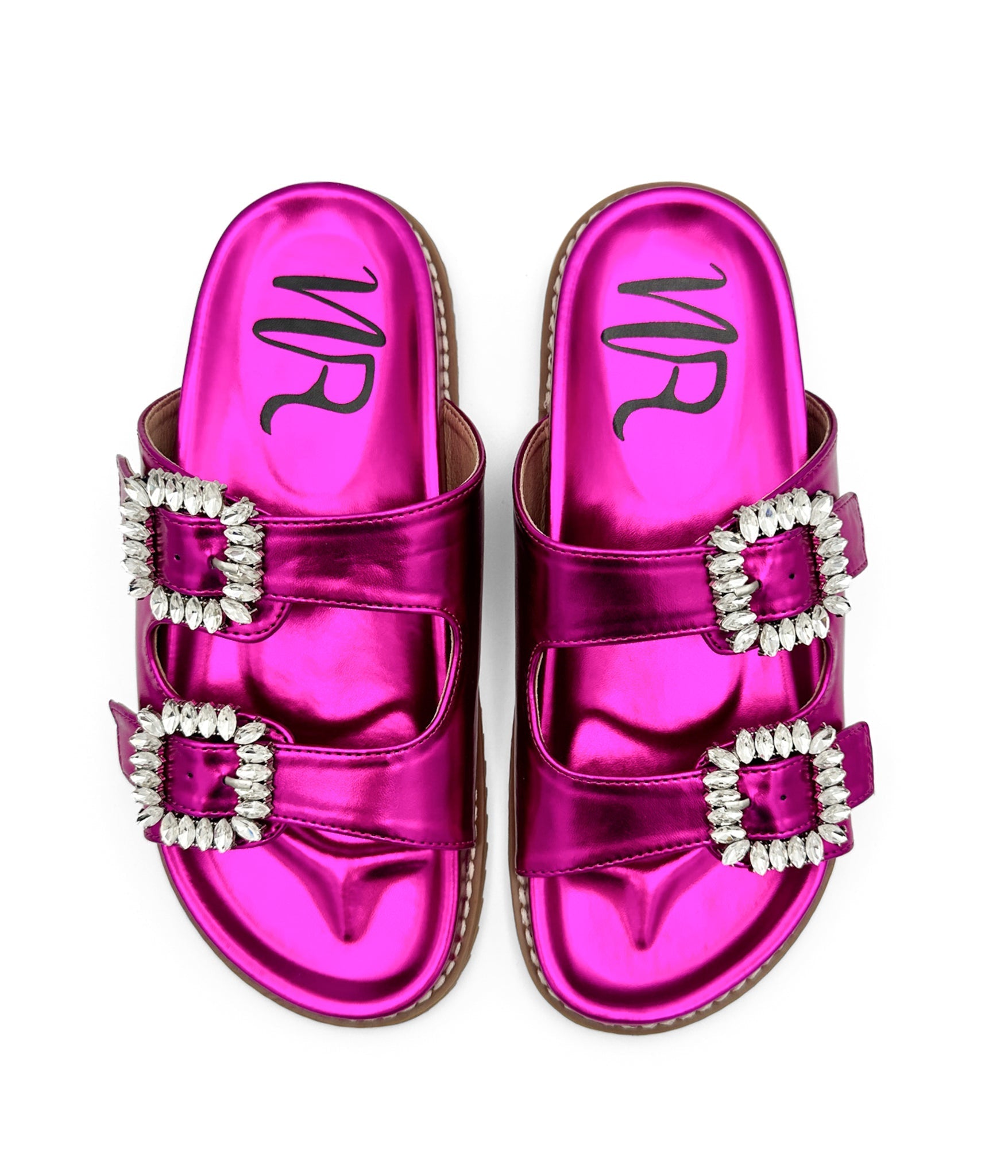 Stellar Fuschia Rhinestone Buckle Slides Comfort Footbed Naughty Monkey
