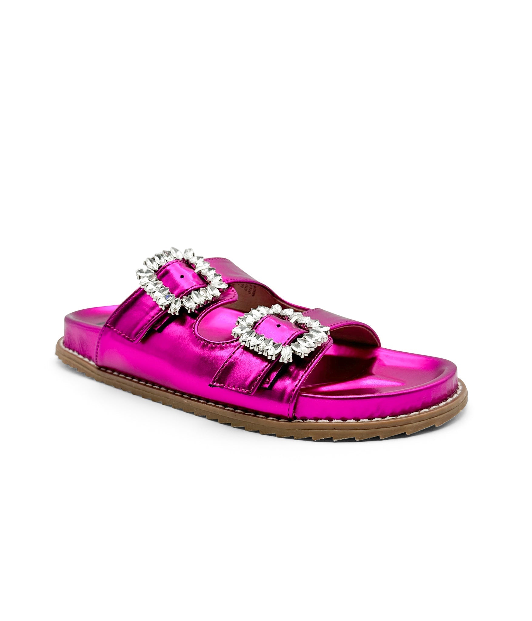 Stellar Fuschia Rhinestone Buckle Slides Comfort Footbed Naughty Monkey