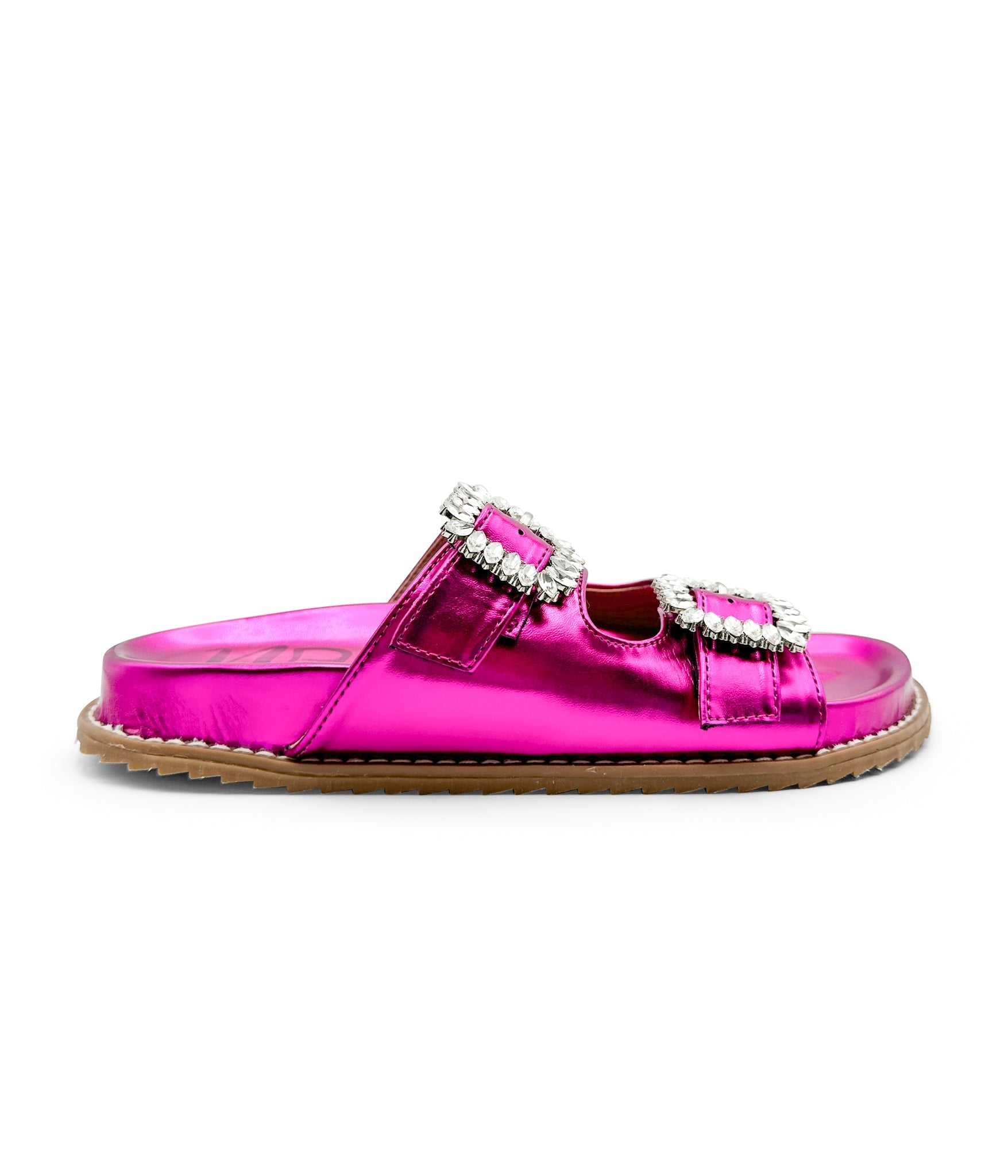 Stellar Fuschia Rhinestone Buckle Slides Comfort Footbed Naughty Monkey
