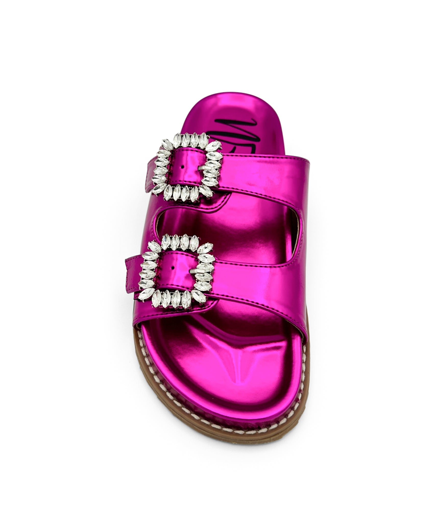 Stellar Fuschia Rhinestone Buckle Slides Comfort Footbed Naughty Monkey