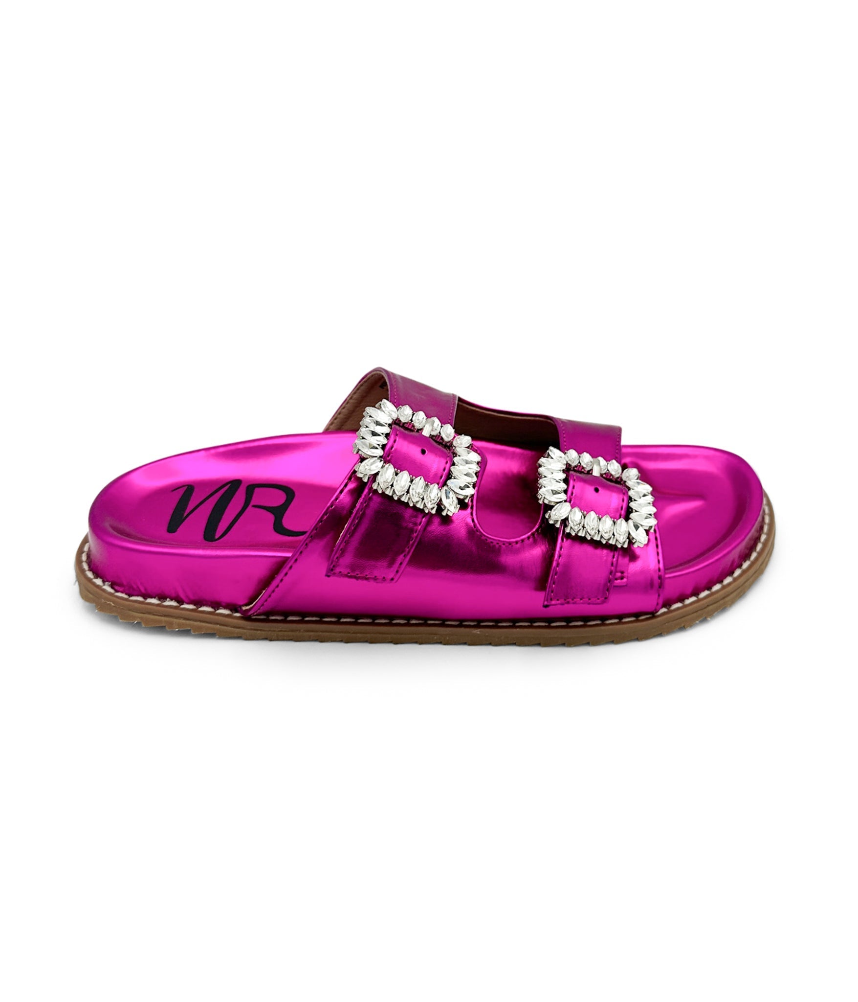 Stellar Fuschia Rhinestone Buckle Slides Comfort Footbed Naughty Monkey