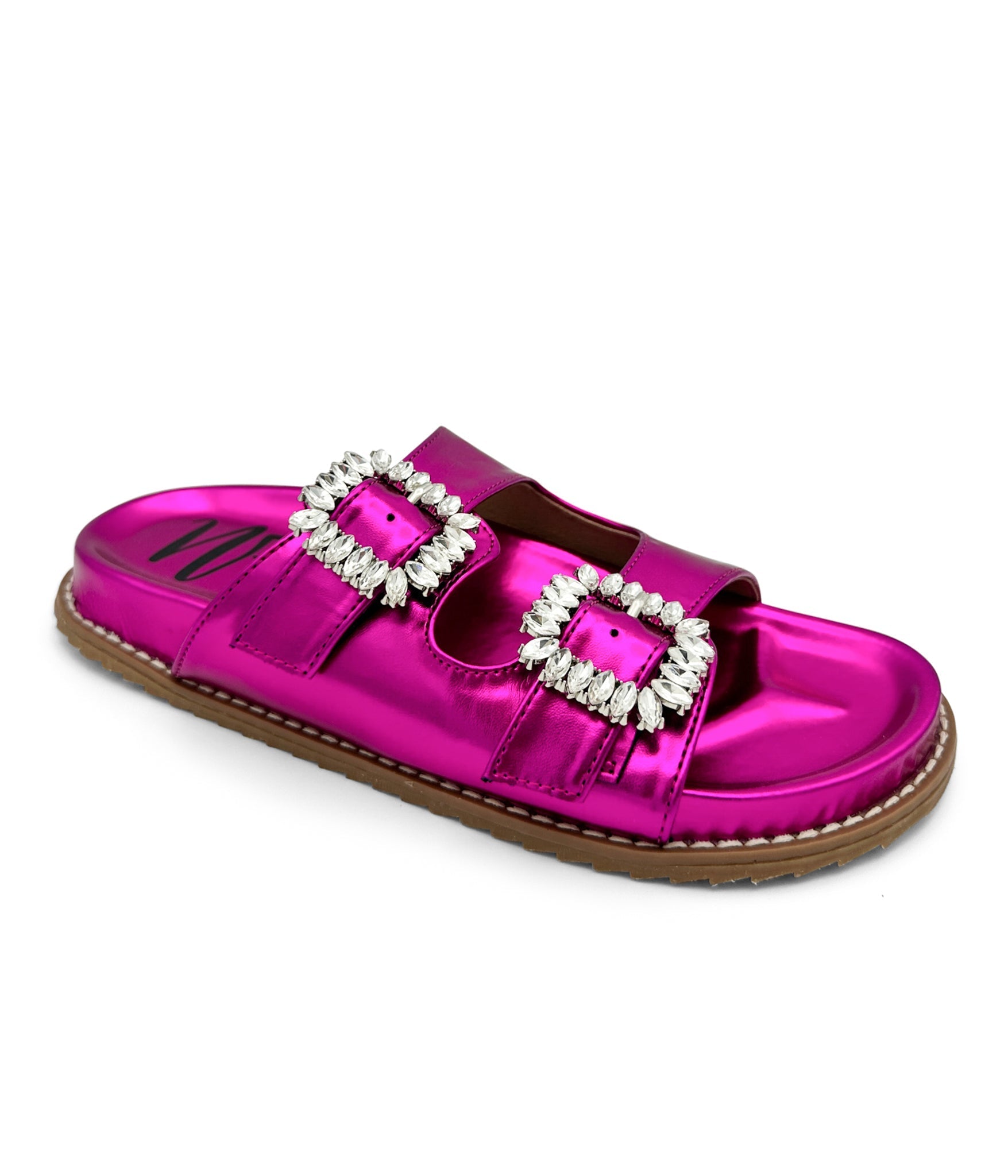 Stellar Fuschia Rhinestone Buckle Slides Comfort Footbed Naughty Monkey