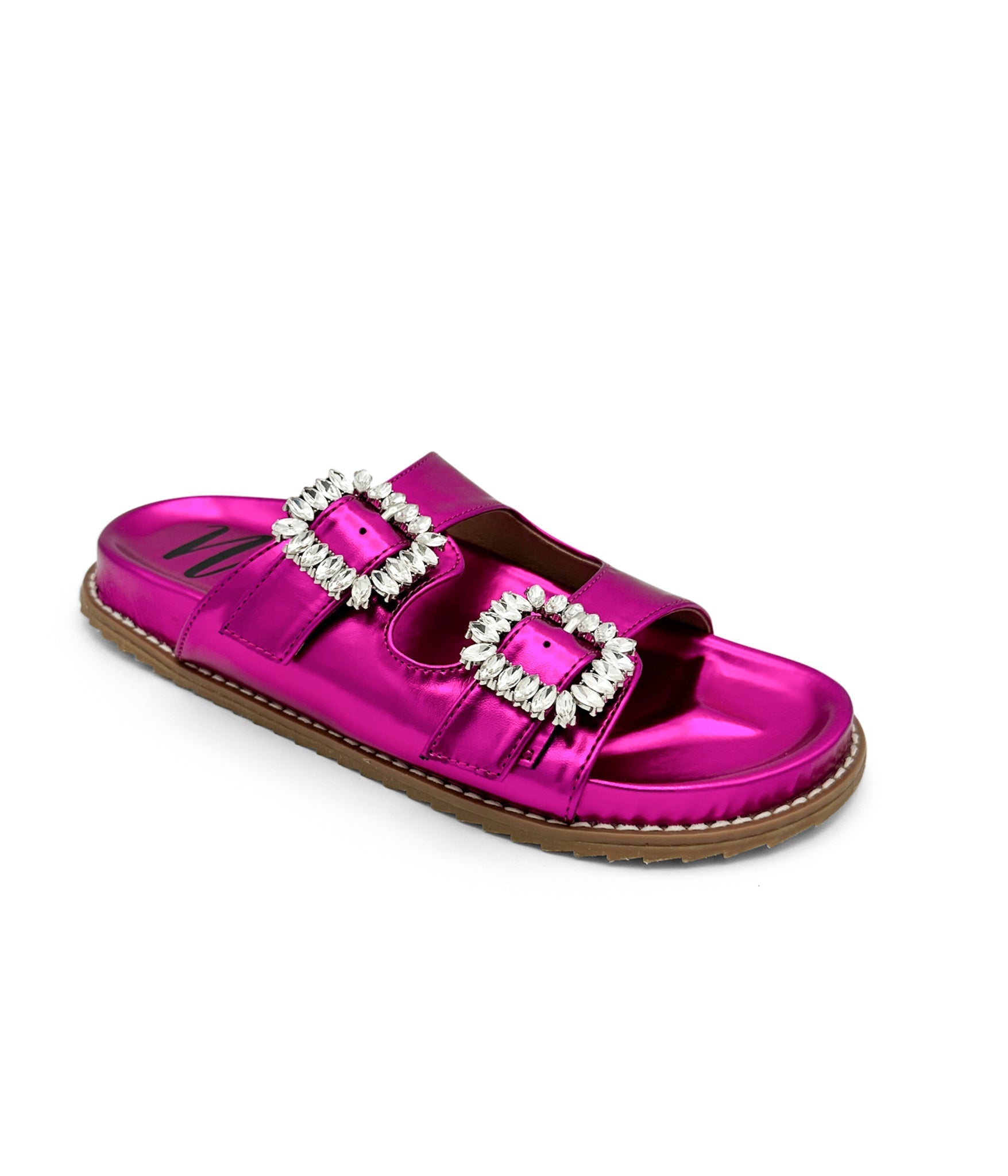 Stellar Fuschia Rhinestone Buckle Slides Comfort Footbed Naughty Monkey