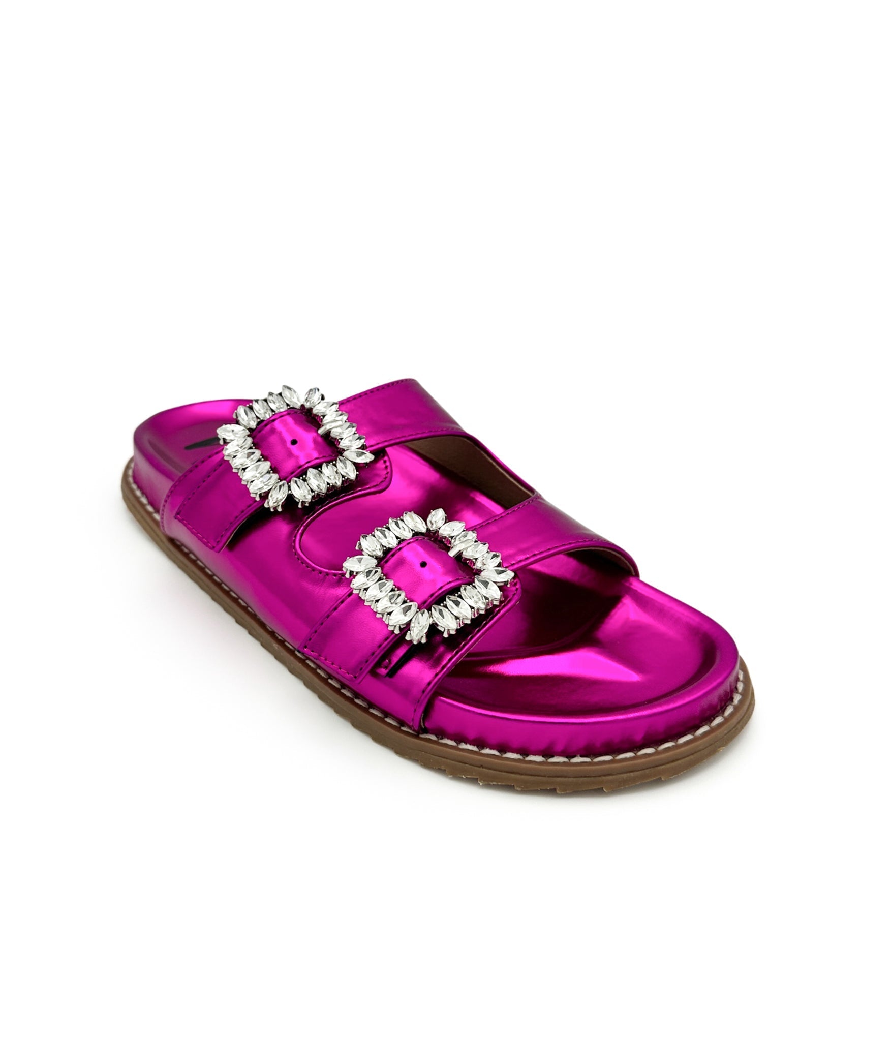 Stellar Fuschia Rhinestone Buckle Slides Comfort Footbed Naughty Monkey