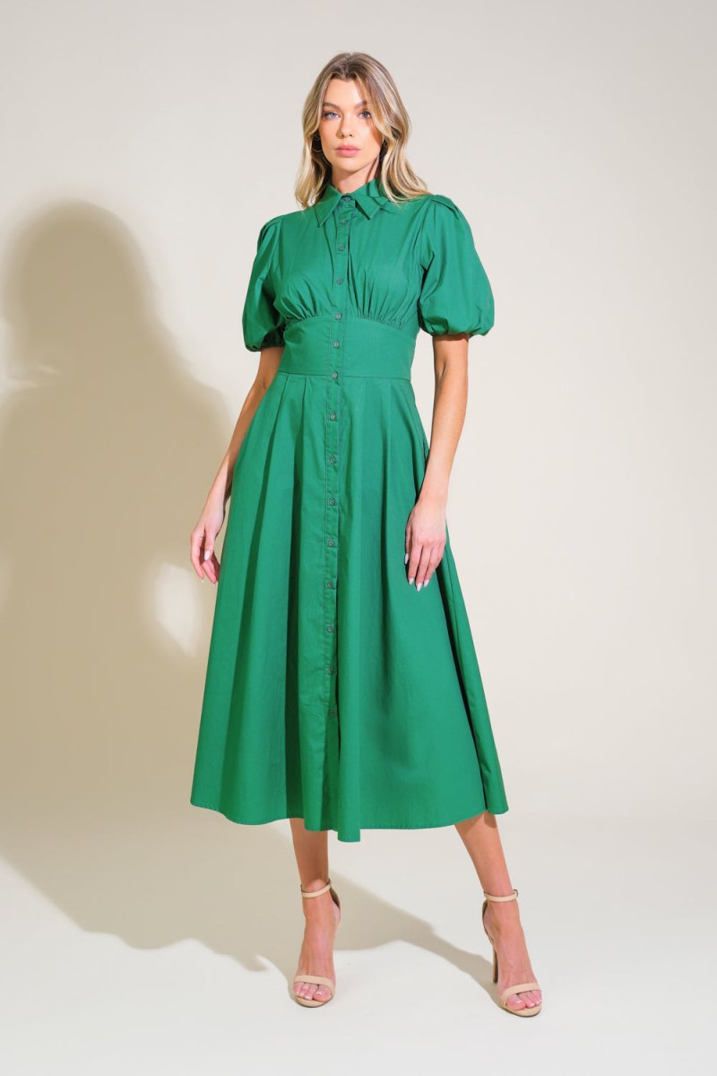 STITCHED SERENITY WOVEN MIDI DRESS - Love Salve