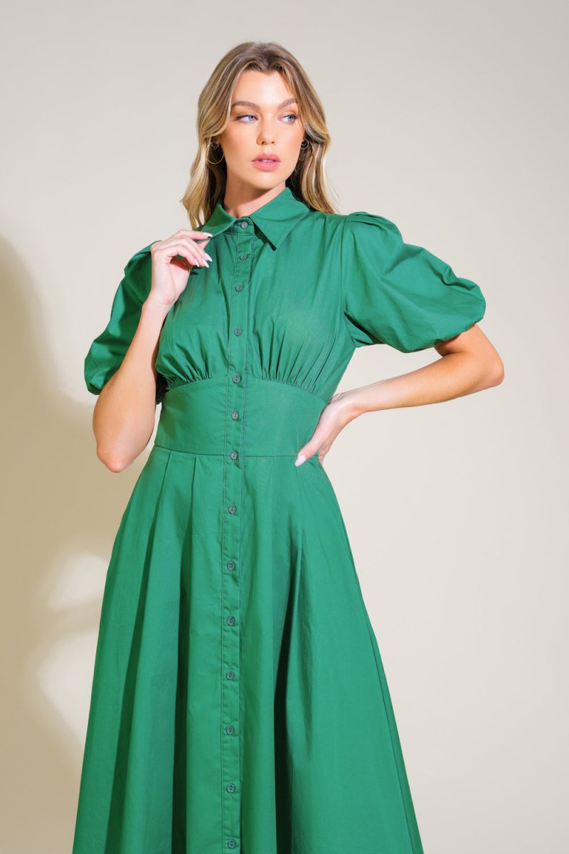 STITCHED SERENITY WOVEN MIDI DRESS - Love Salve