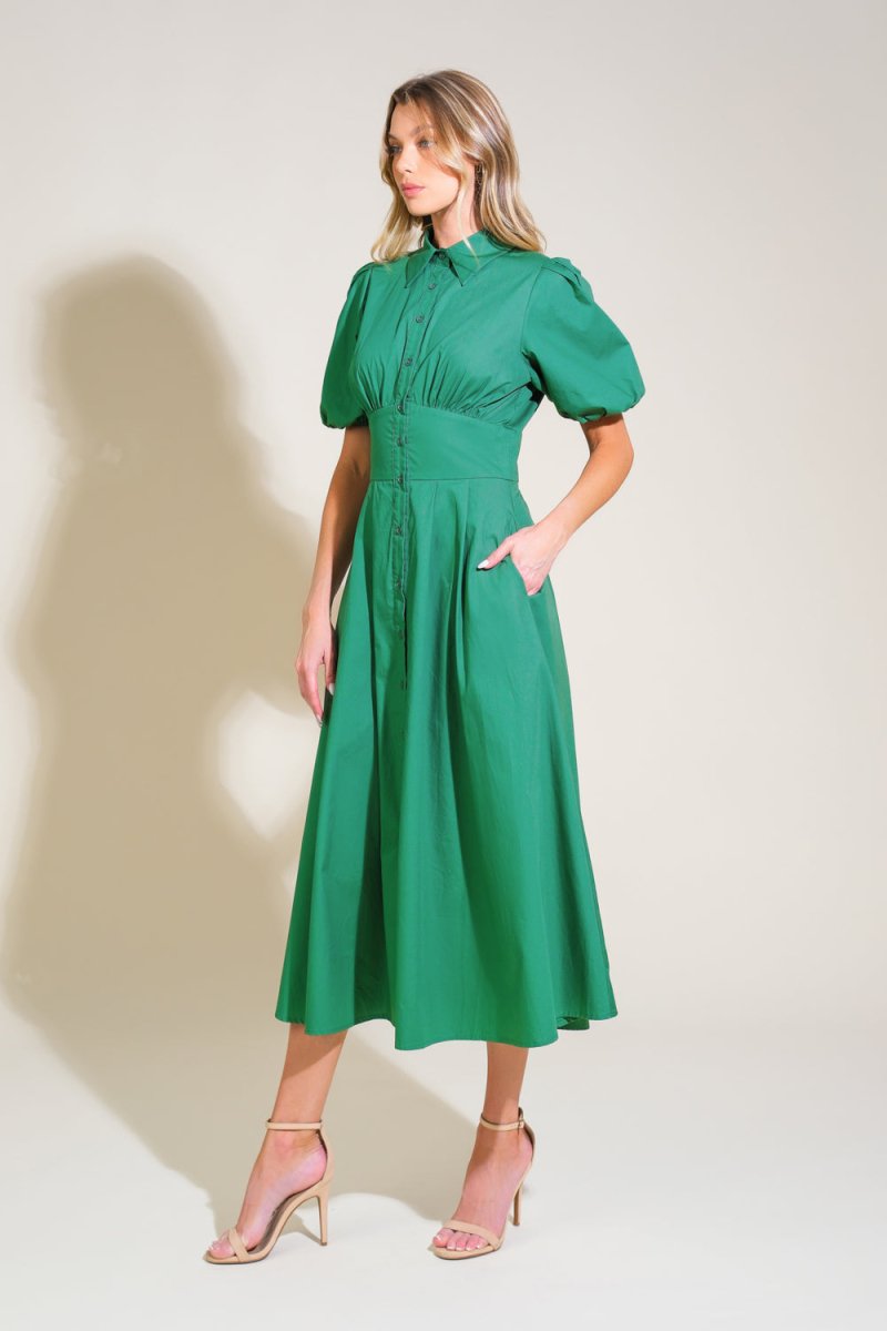 STITCHED SERENITY WOVEN MIDI DRESS - Love Salve
