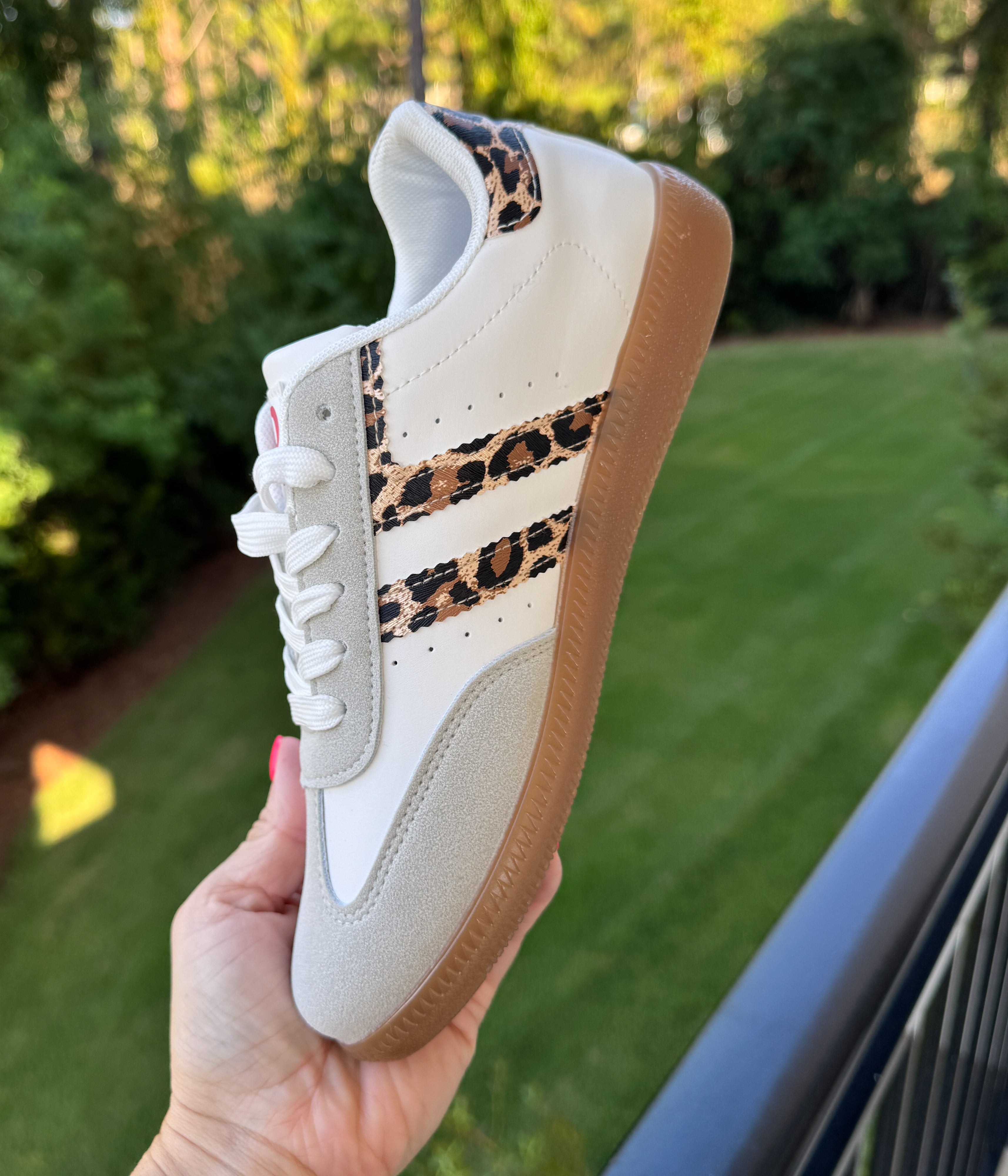 Stockholm White Leopard Sneakers With Metallic Heel Accents Naughty Monkey