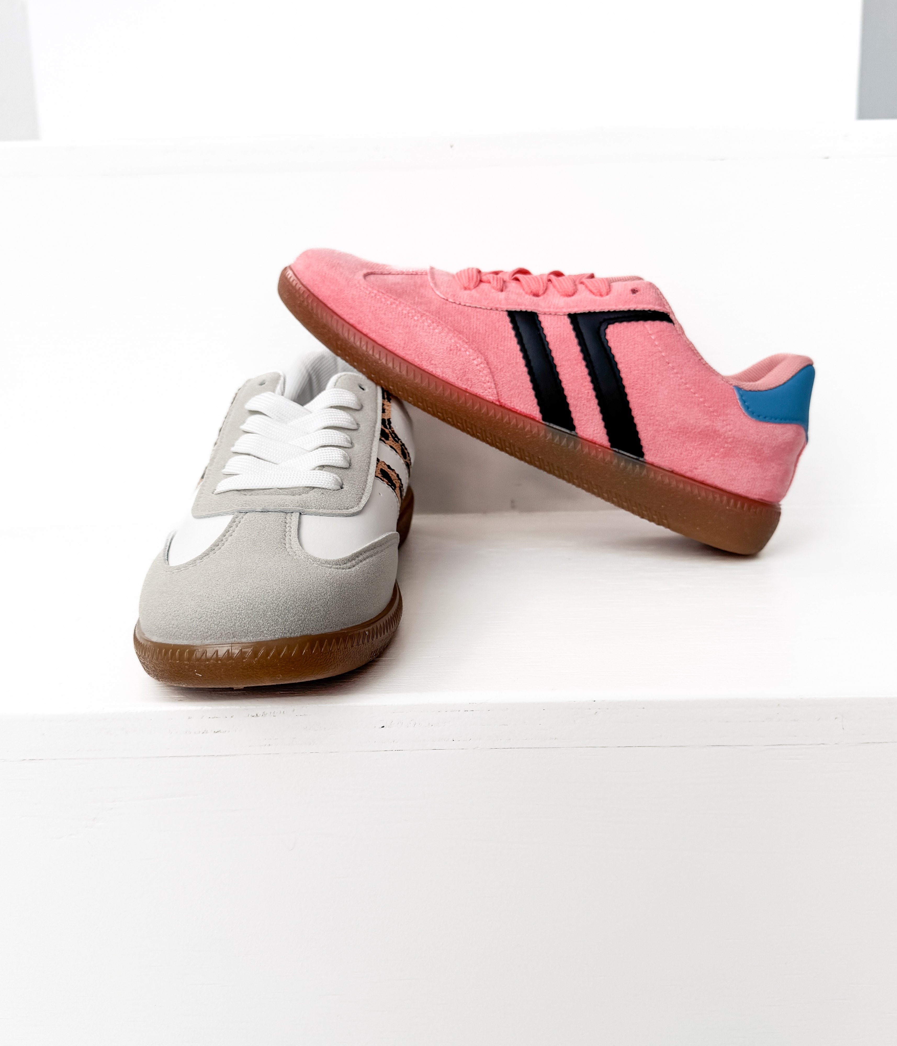 Stockholm Pink Microfiber Sneakers With Black Trim And Teal Accents