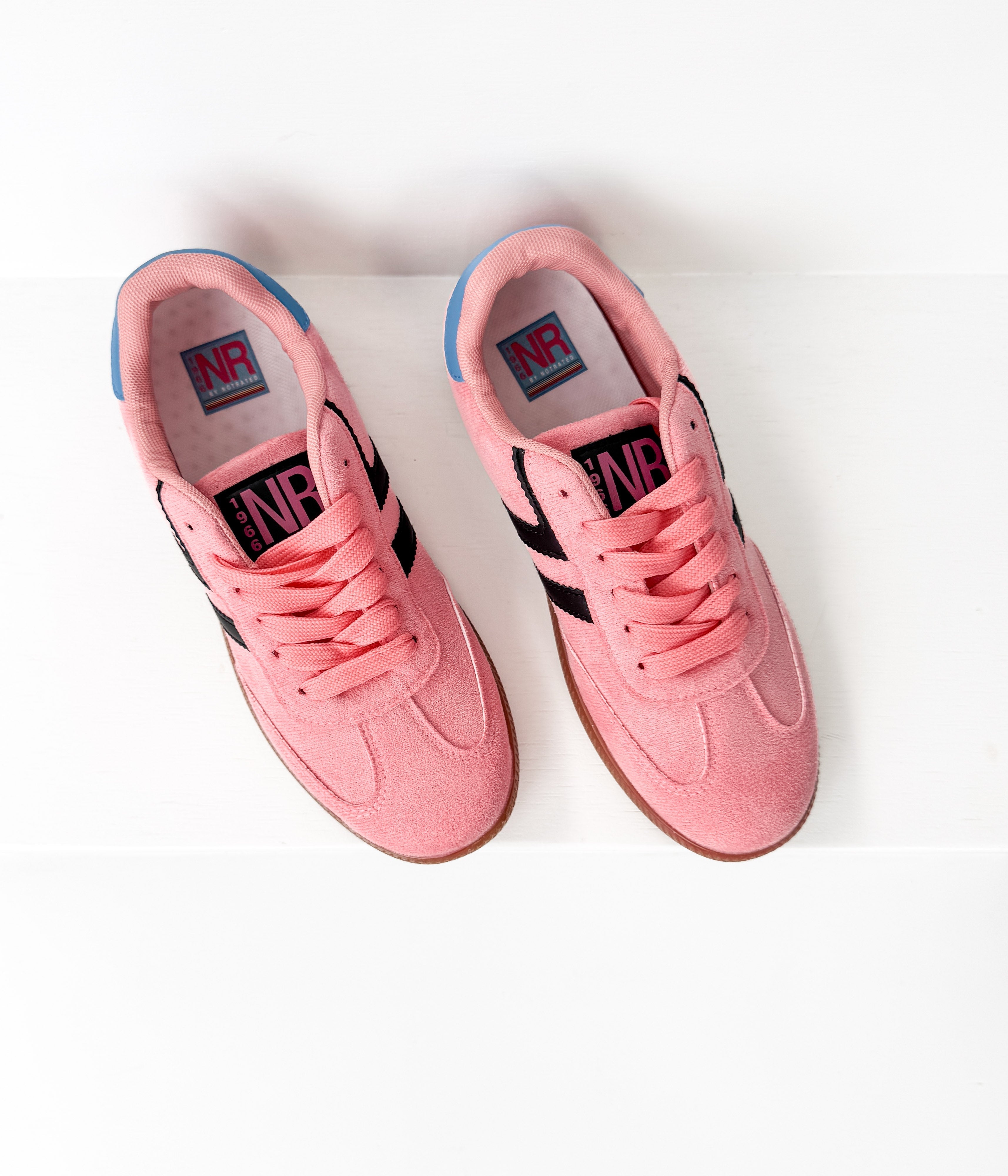 Stockholm Pink Velvet Sneaker With Black Teal Accents Naughty Monkey