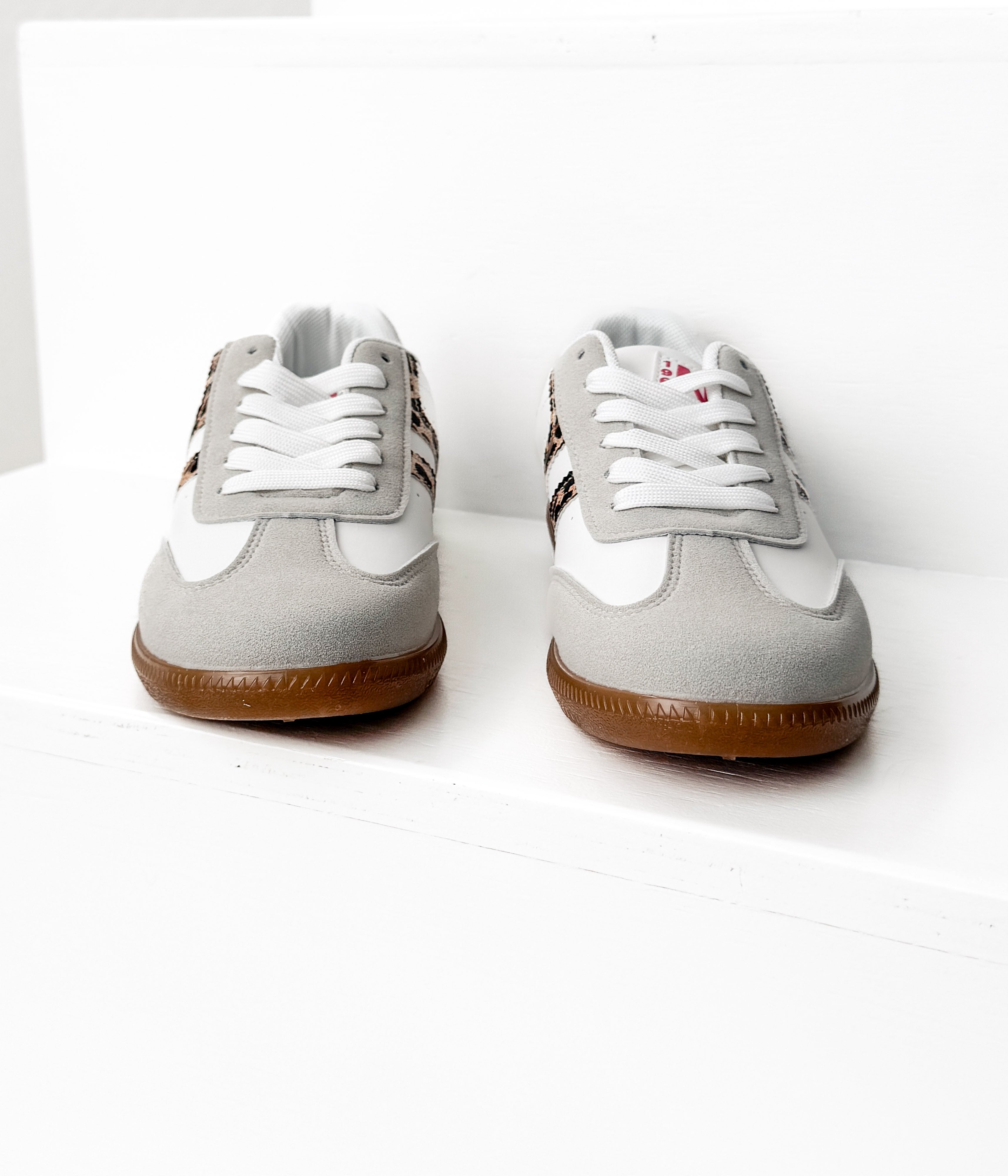 Stockholm White Leopard Sneakers With Metallic Heel Accents Naughty Monkey