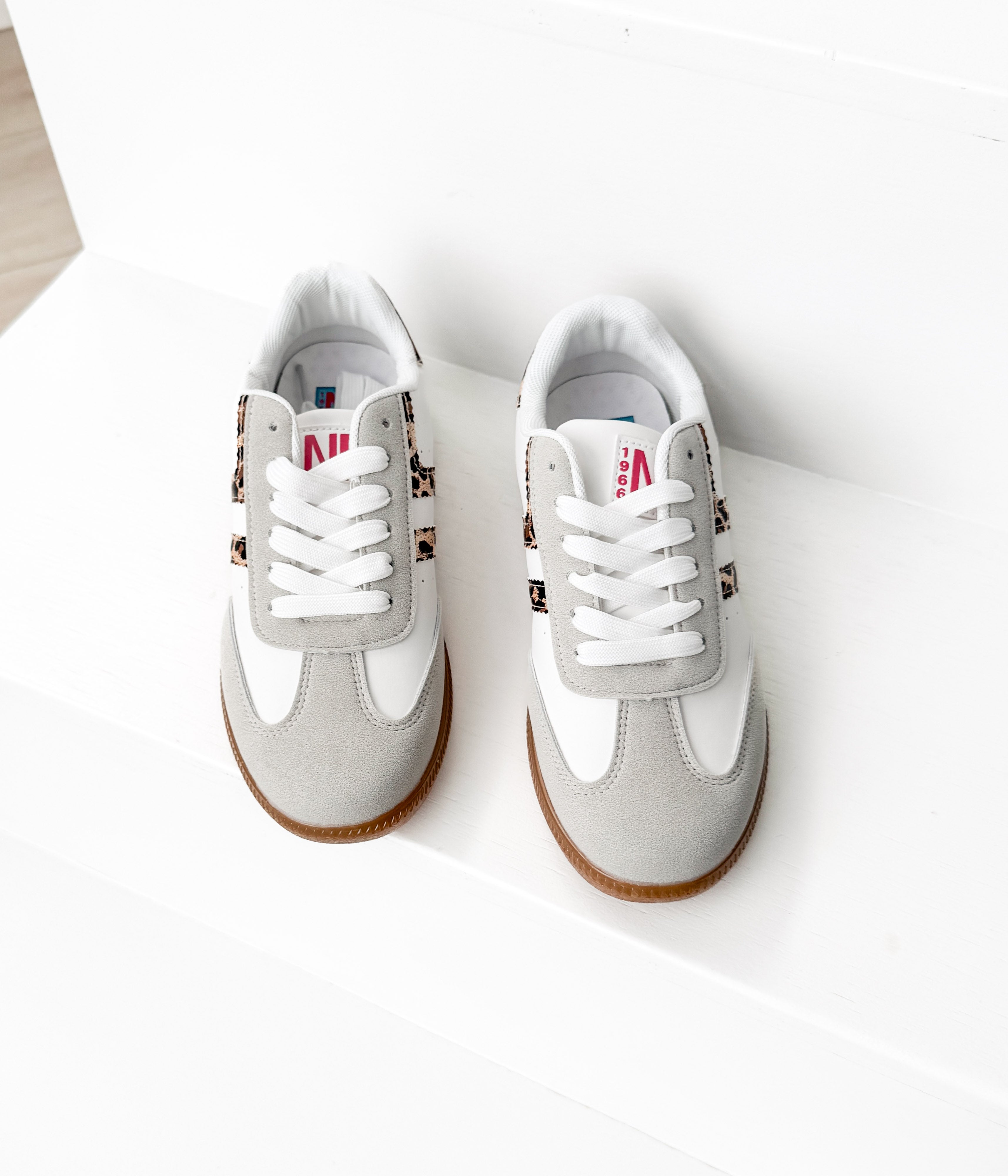 Stockholm White Leopard Sneakers With Metallic Heel Accents Naughty Monkey