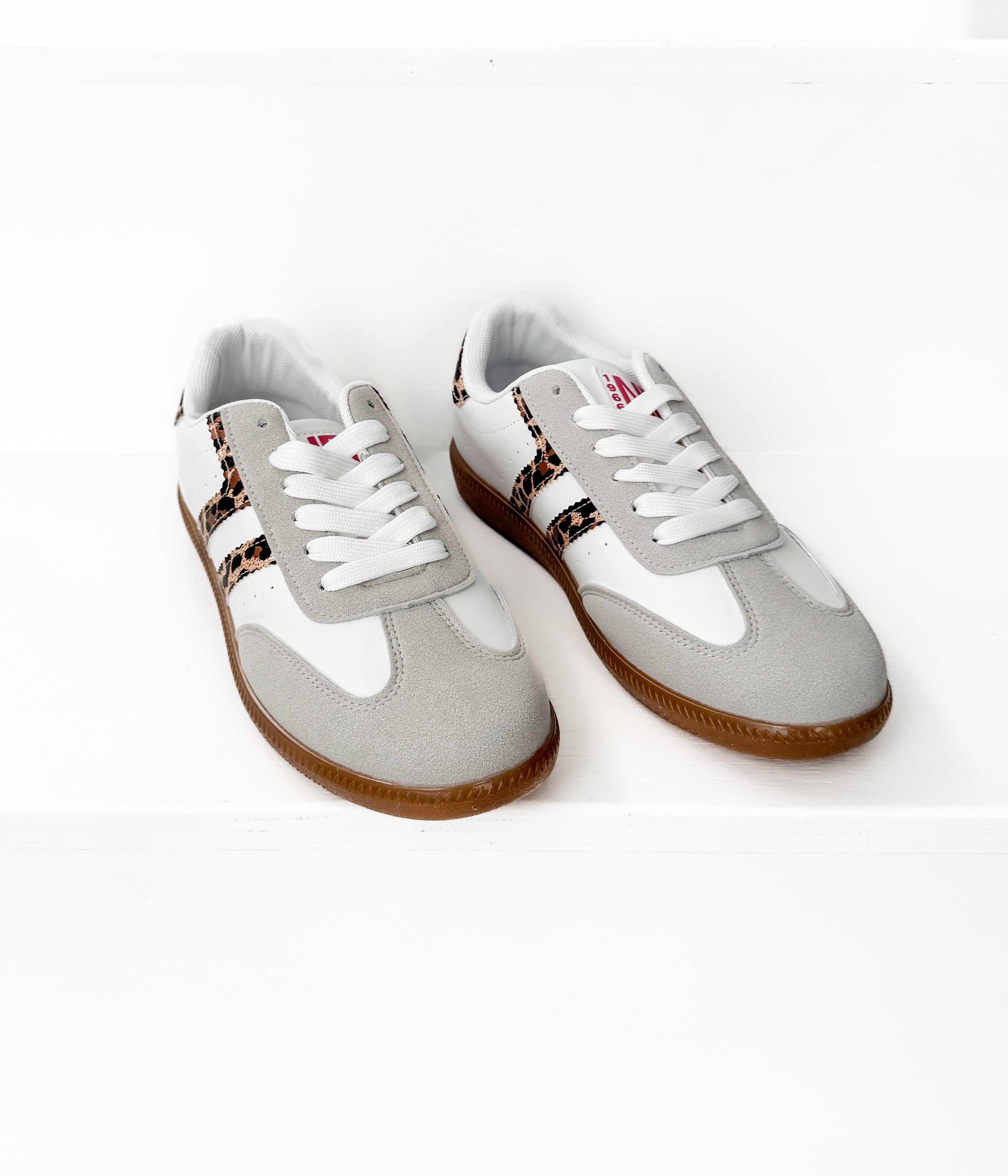 Stockholm White Leopard Sneakers With Metallic Heel Accents Naughty Monkey