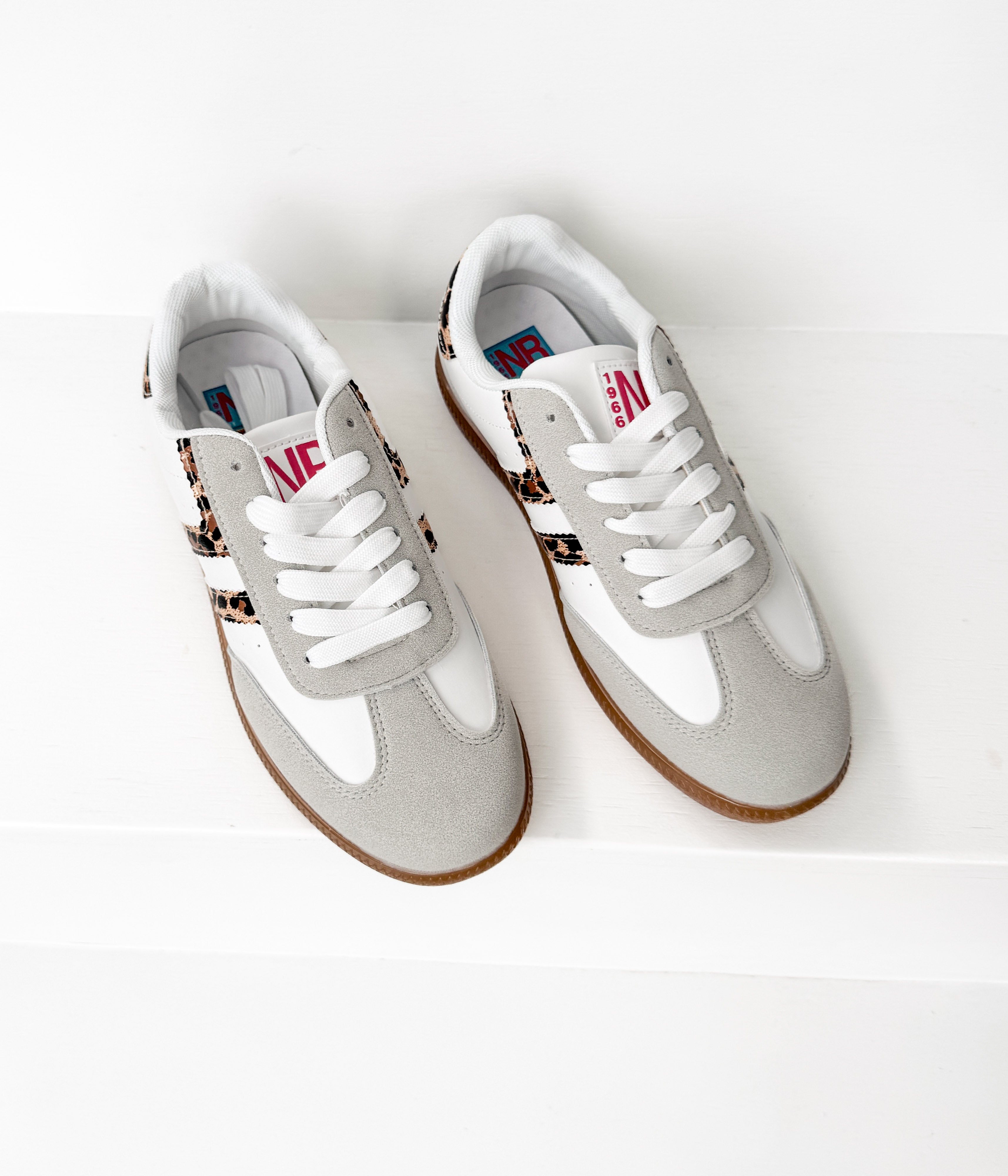 Stockholm White Leopard Sneakers With Metallic Heel Accents Naughty Monkey