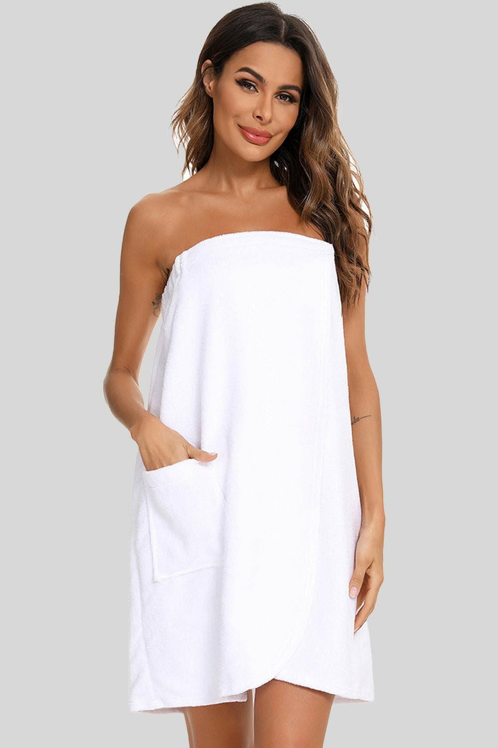 Elevate Your Lounge Experience with Sheer Strapless Robe - Pocketed CoElevate Your Lounge Experience with Sheer Strapless Robe - Pocketed Comfort
 Elevate your relaxation time to new heights with our Sheer Strapless Robe - the perfect Love Salve Sheer Strapless Robe - Pocketed Comfortlounge