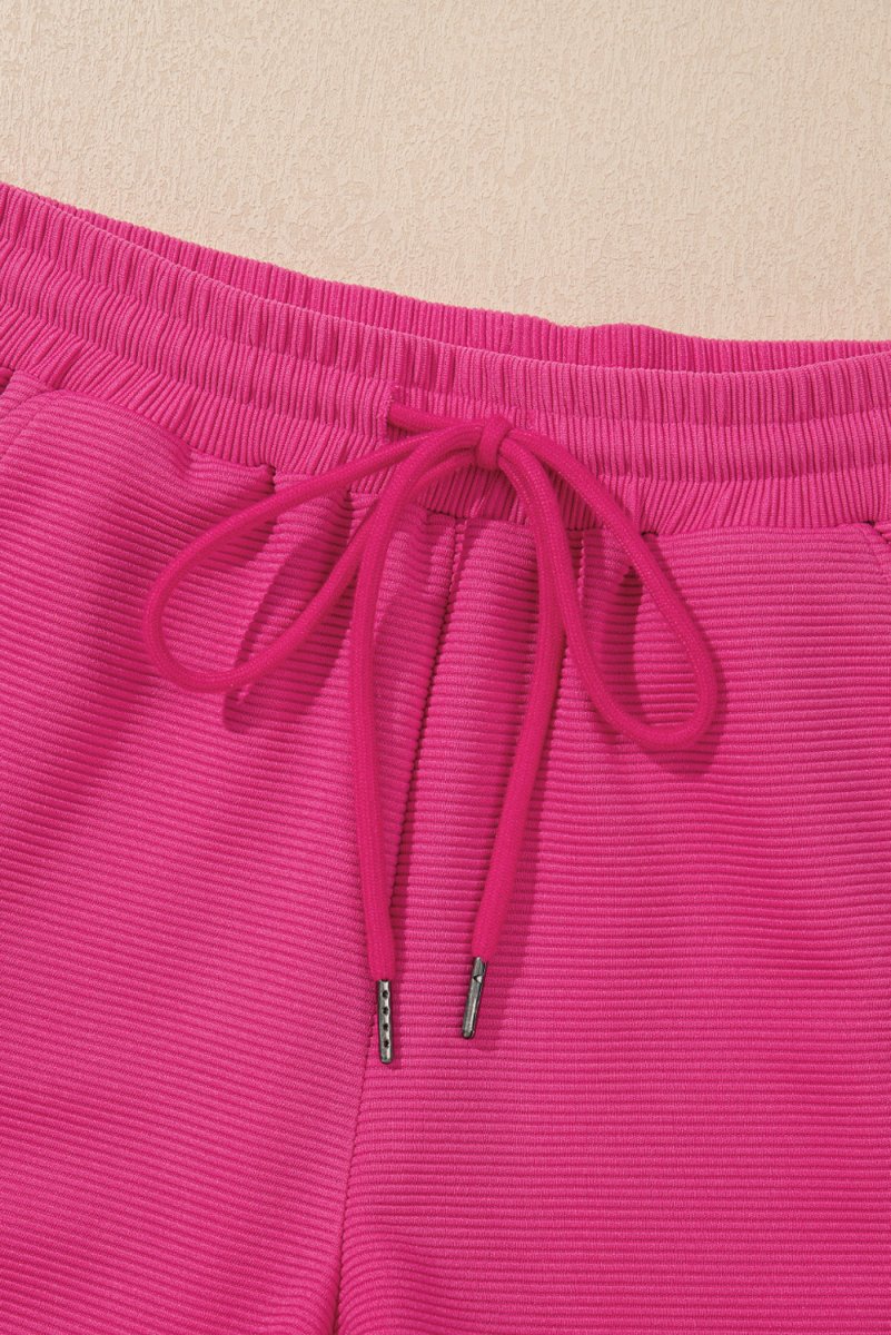 Strawberry Pink Striped Detail Flutter Sleeve Zipped Collar Short Set - Love Salve 
