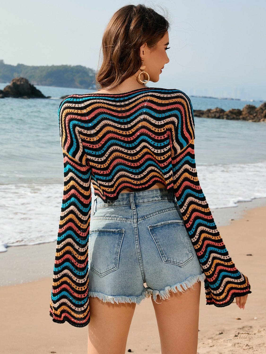 Striped Boat Neck Long Sleeve Cover Up - Love Salve