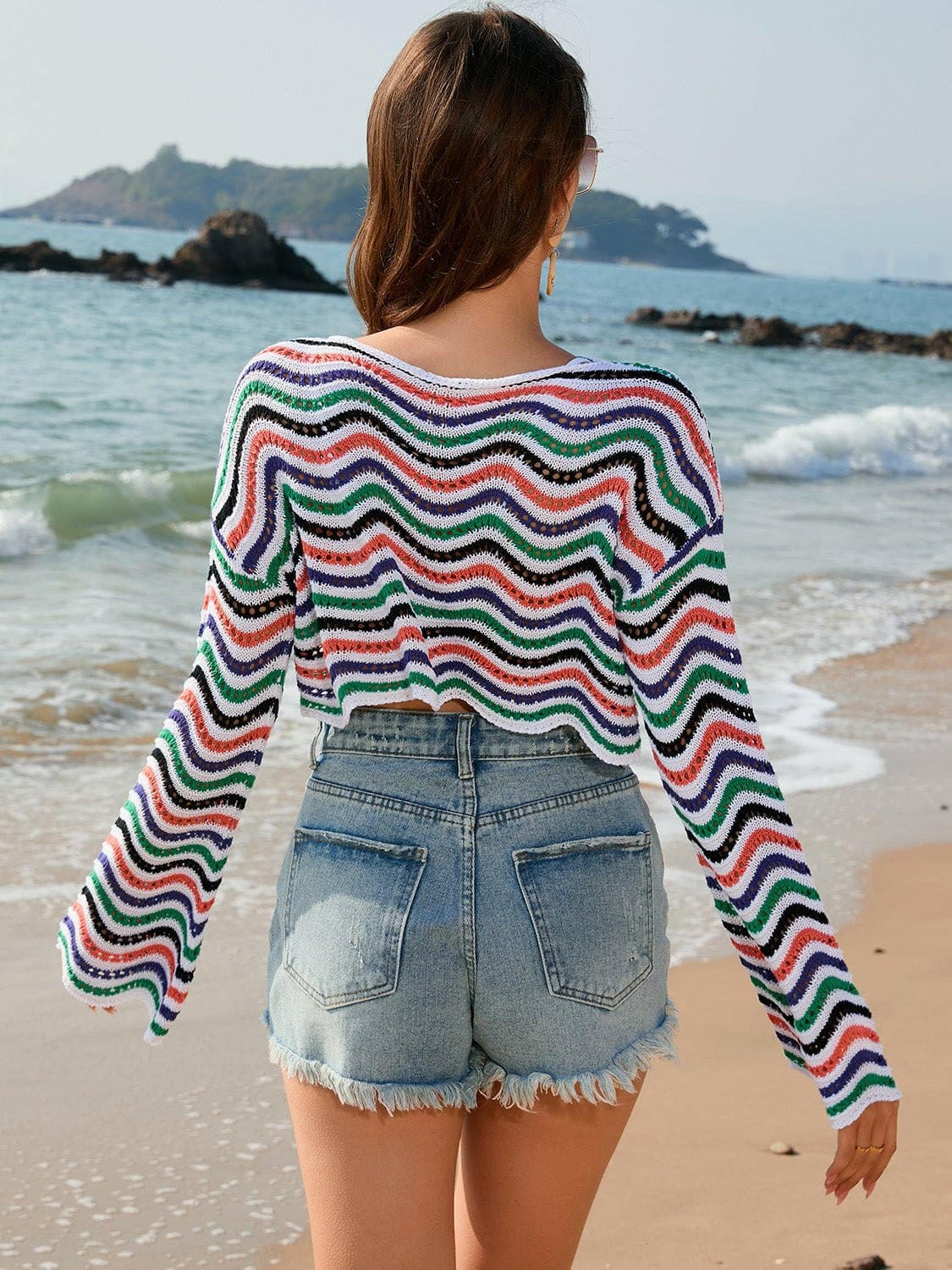 Striped Boat Neck Long Sleeve Cover Up - Love Salve