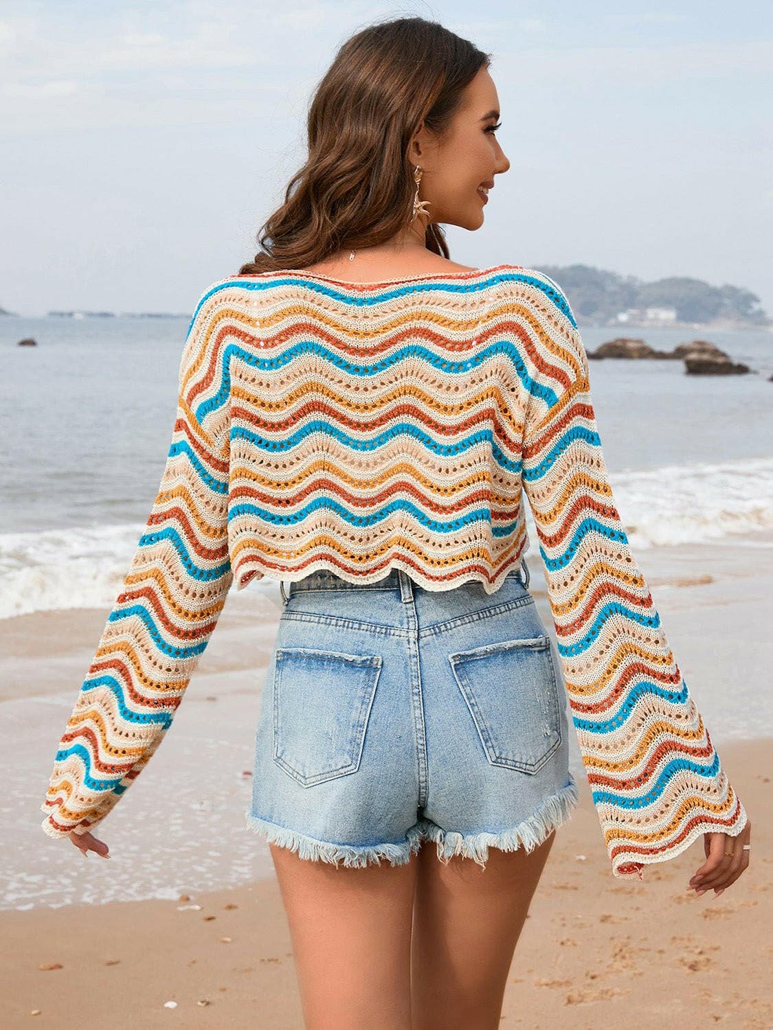 Striped Boat Neck Long Sleeve Cover Up - Love Salve