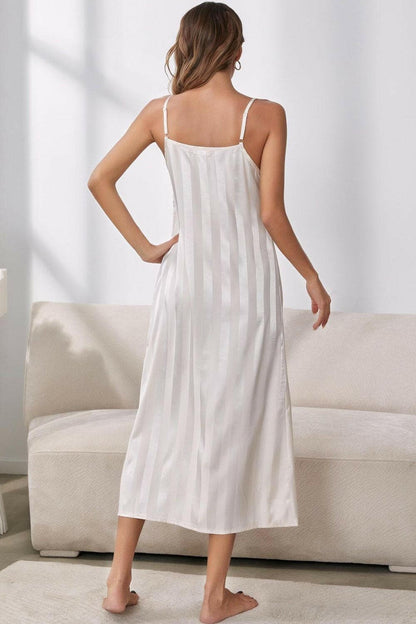 Striped Flounce Sleeve Open Front Robe and Cami Dress Set - Love Salve