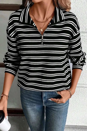 Striped Half Zip Long Sleeve Top - Love Salve 