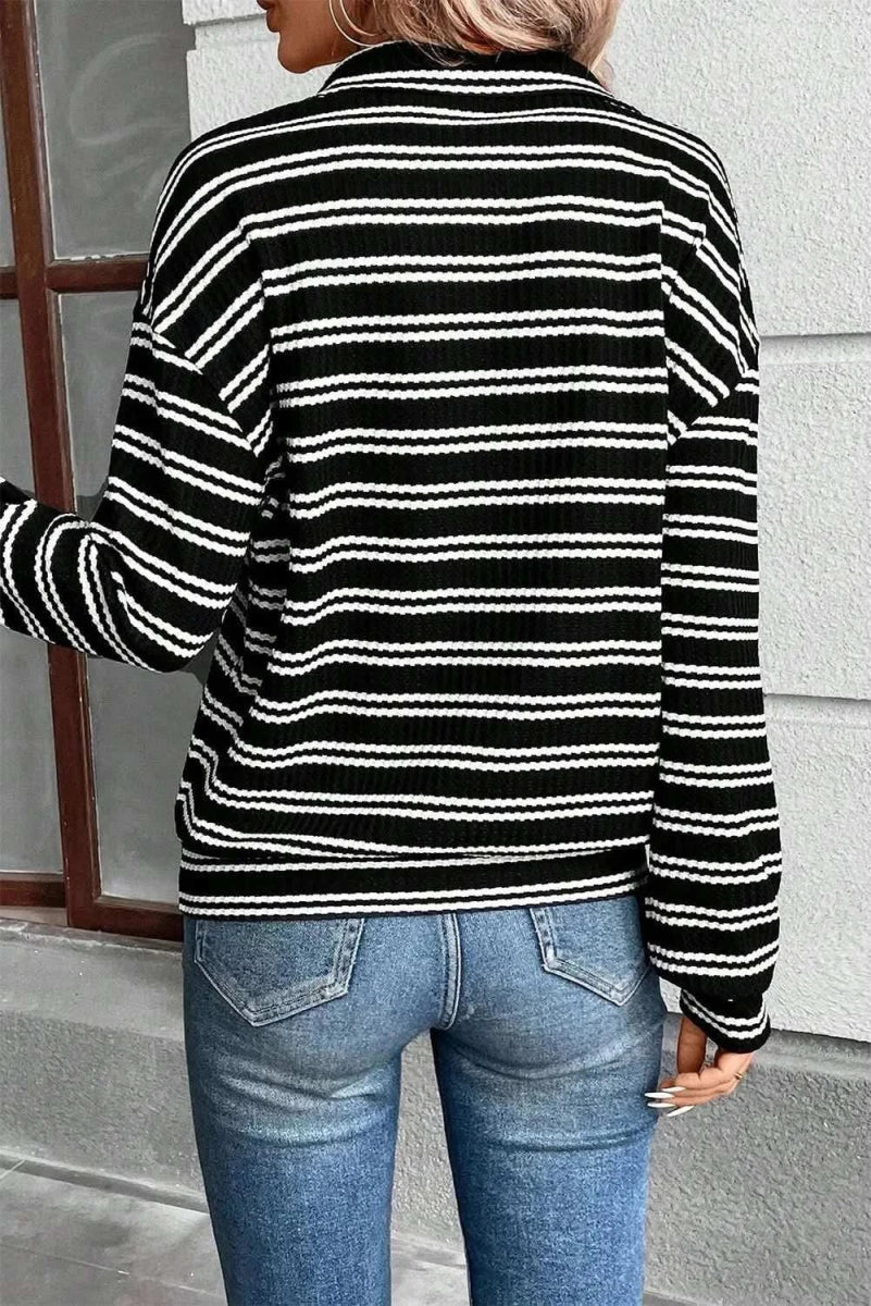 Striped Half Zip Long Sleeve Top - Love Salve 