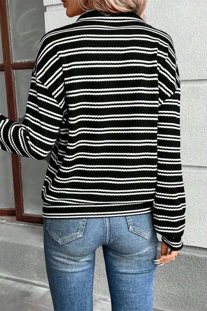 Striped Half Zip Long Sleeve Top - Love Salve 