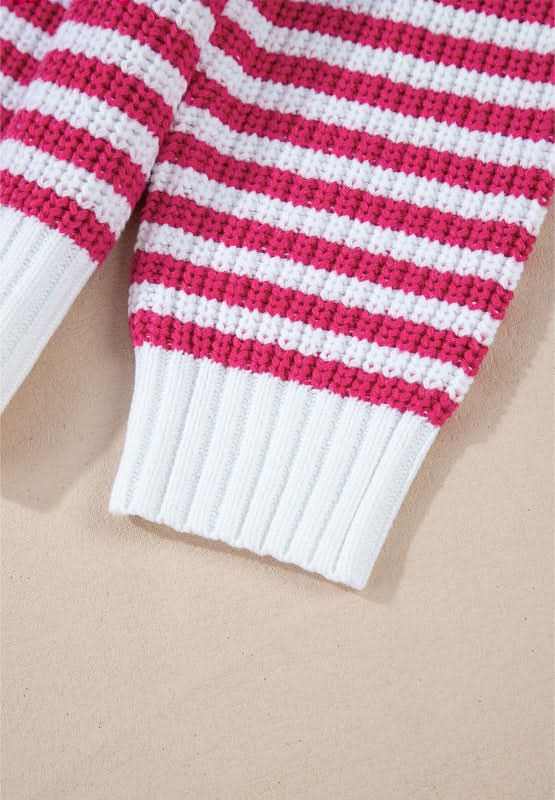 Striped Half Zip Mock Neck Long Sleeve Sweater - Love Salve 
