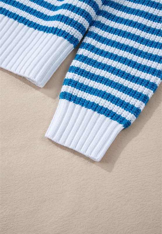 Striped Half Zip Mock Neck Long Sleeve Sweater - Love Salve 