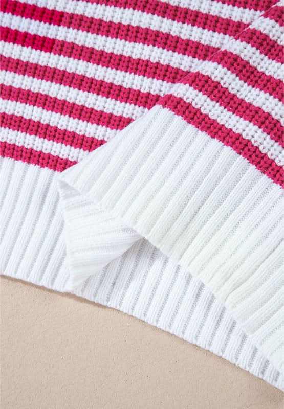 Striped Half Zip Mock Neck Long Sleeve Sweater - Love Salve 