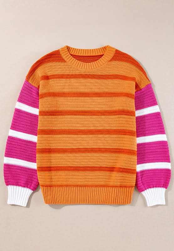 Striped Round Neck Long Sleeve Sweater - Love Salve 